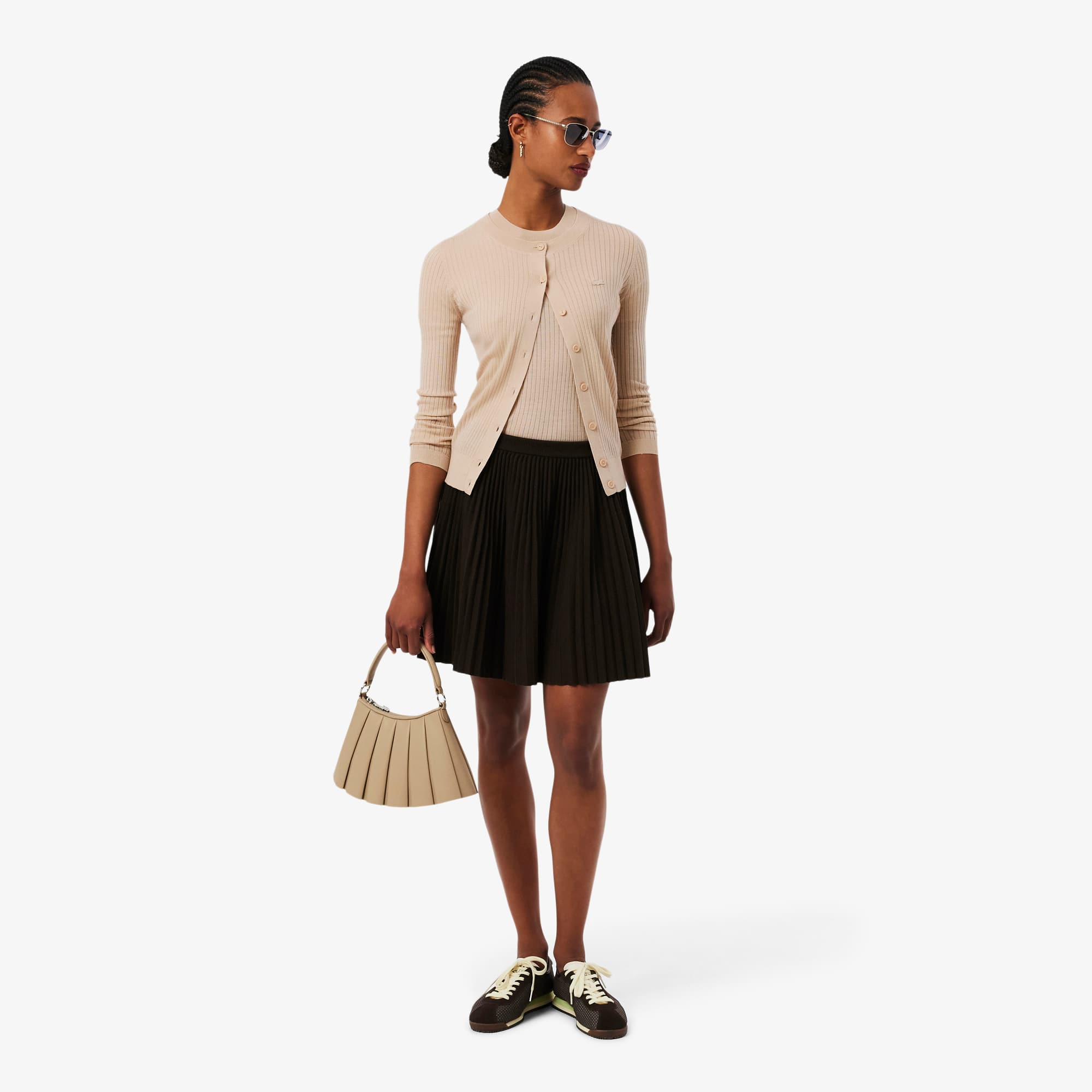 Women's Rib Knit Merino Wool Cardigan - Beige
