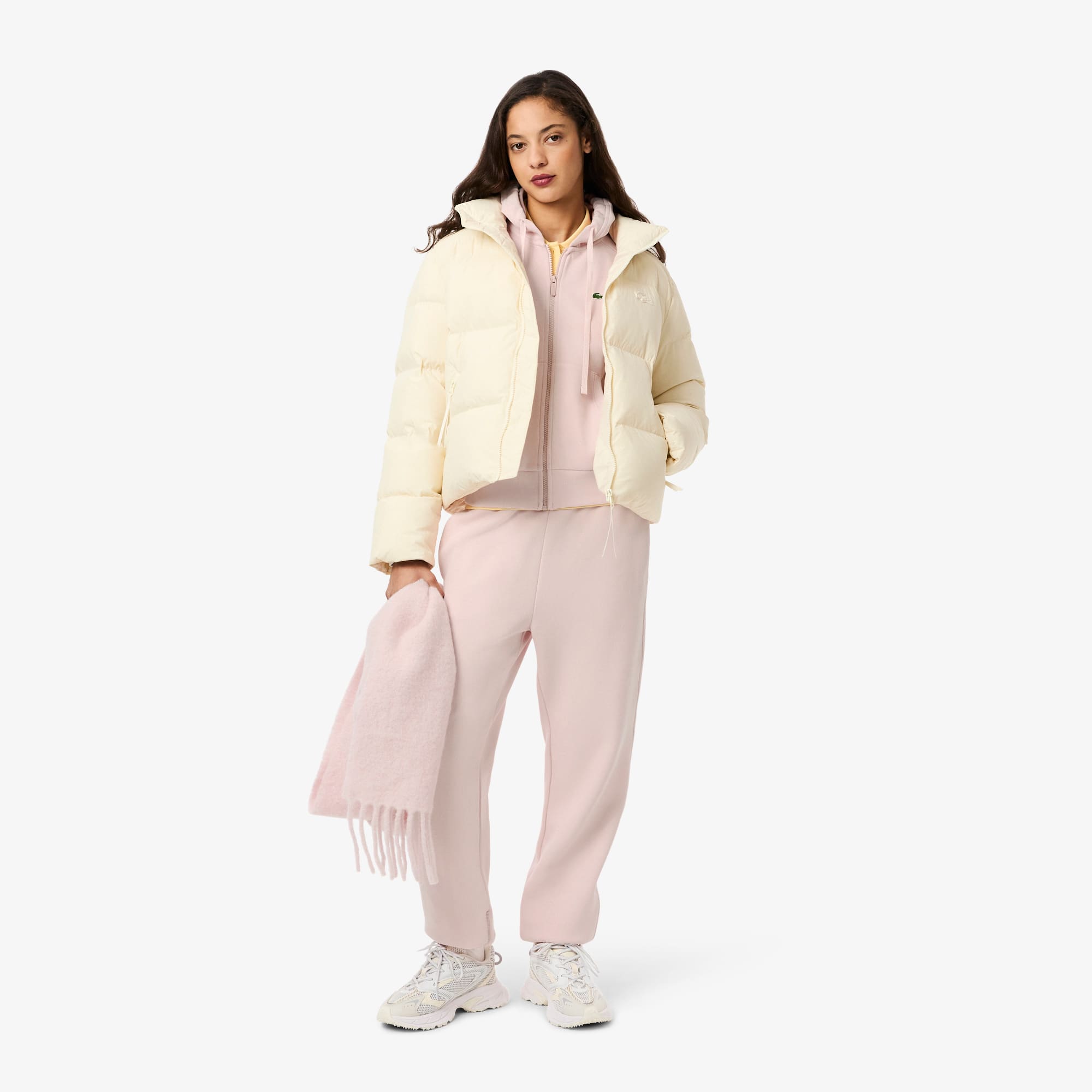 Women's Zip-Up Piqué Hoodie - Light Pink