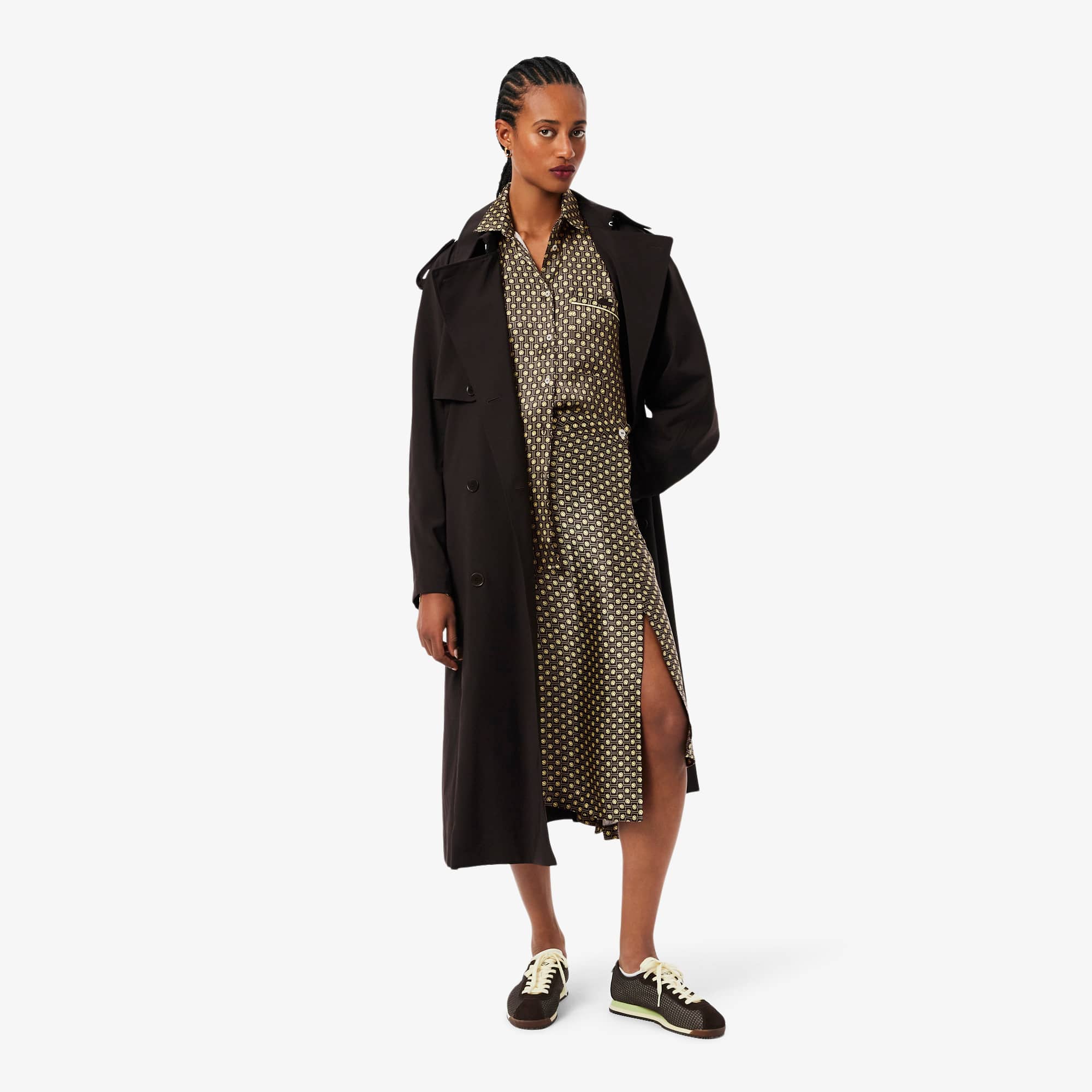 Oversized Printed Satin Shirt - Marron / Jaune