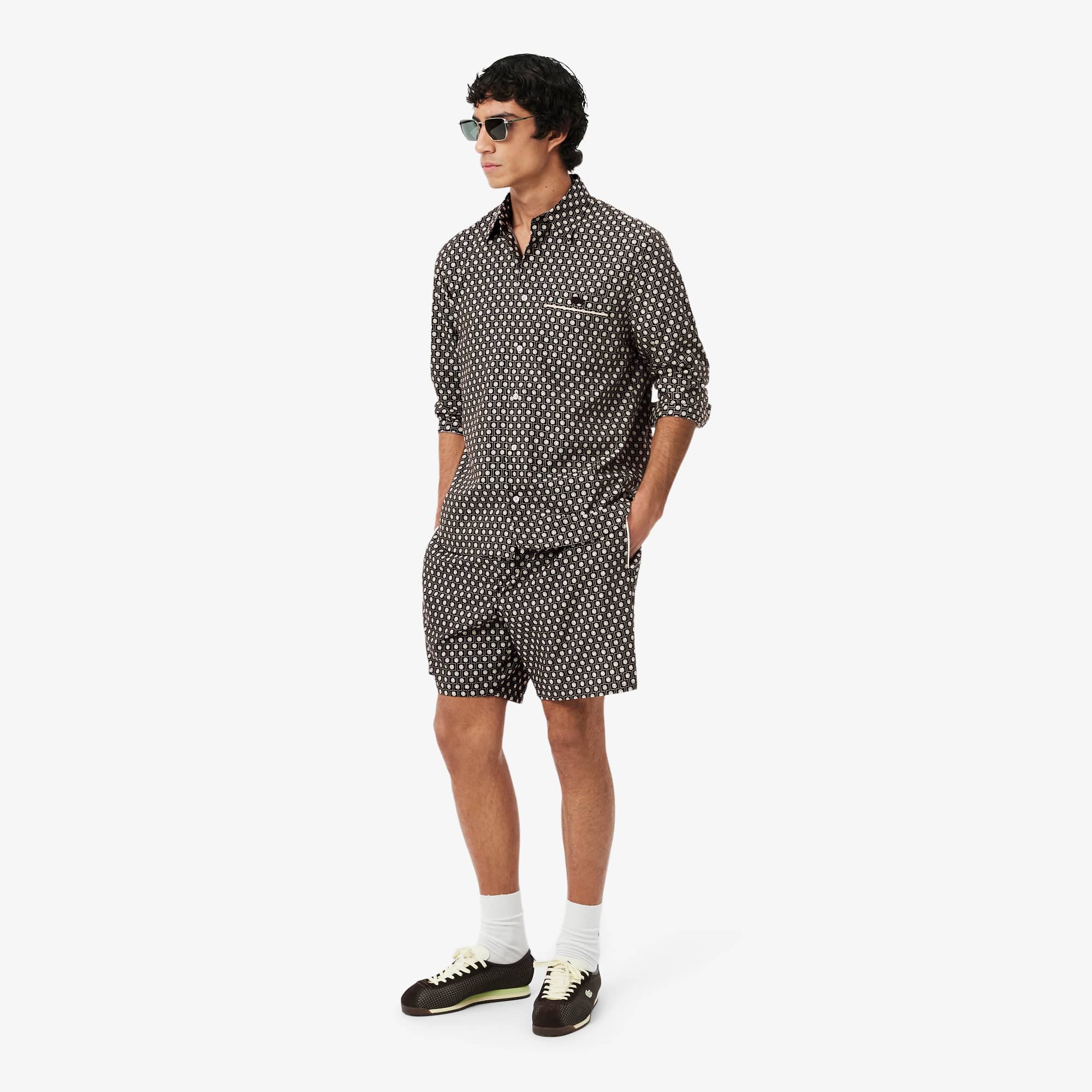 Regular Fit Printed Cotton Shirt - Marron / Beige