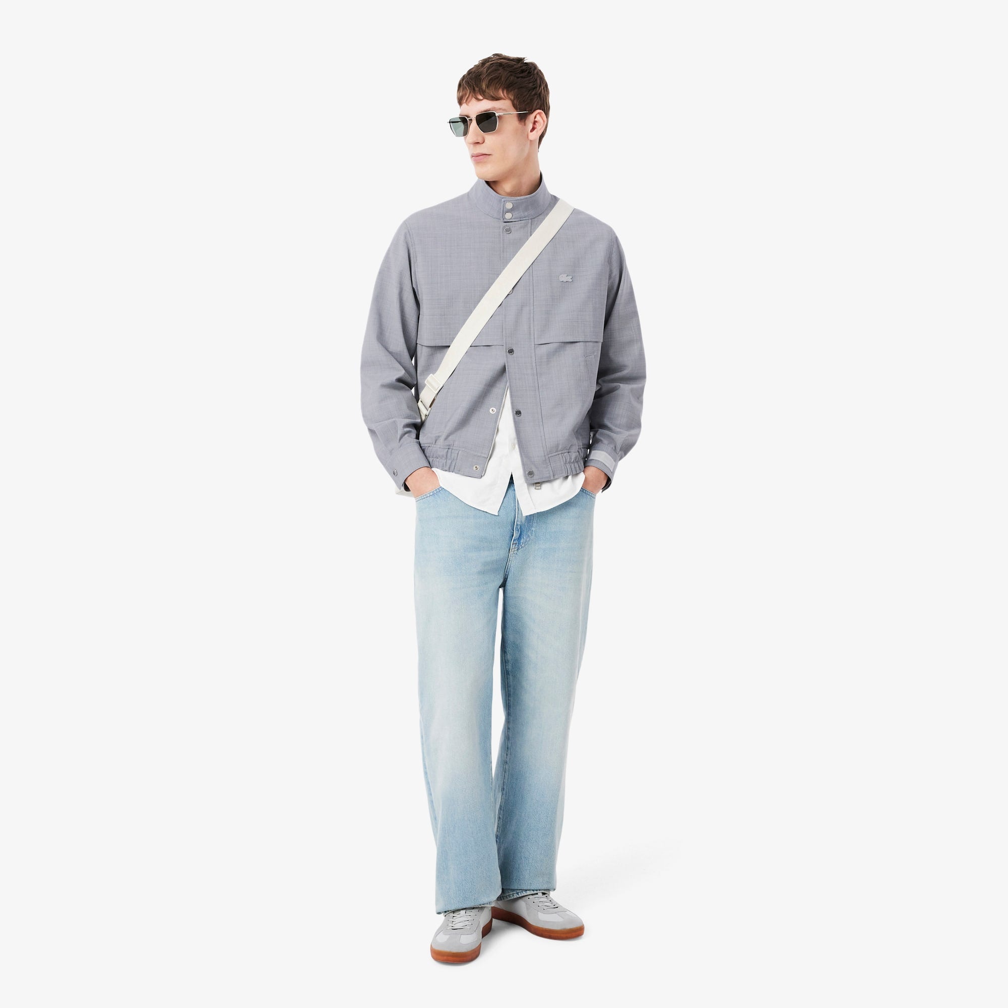 Wool Blend Harrington Jacket - Light Grey