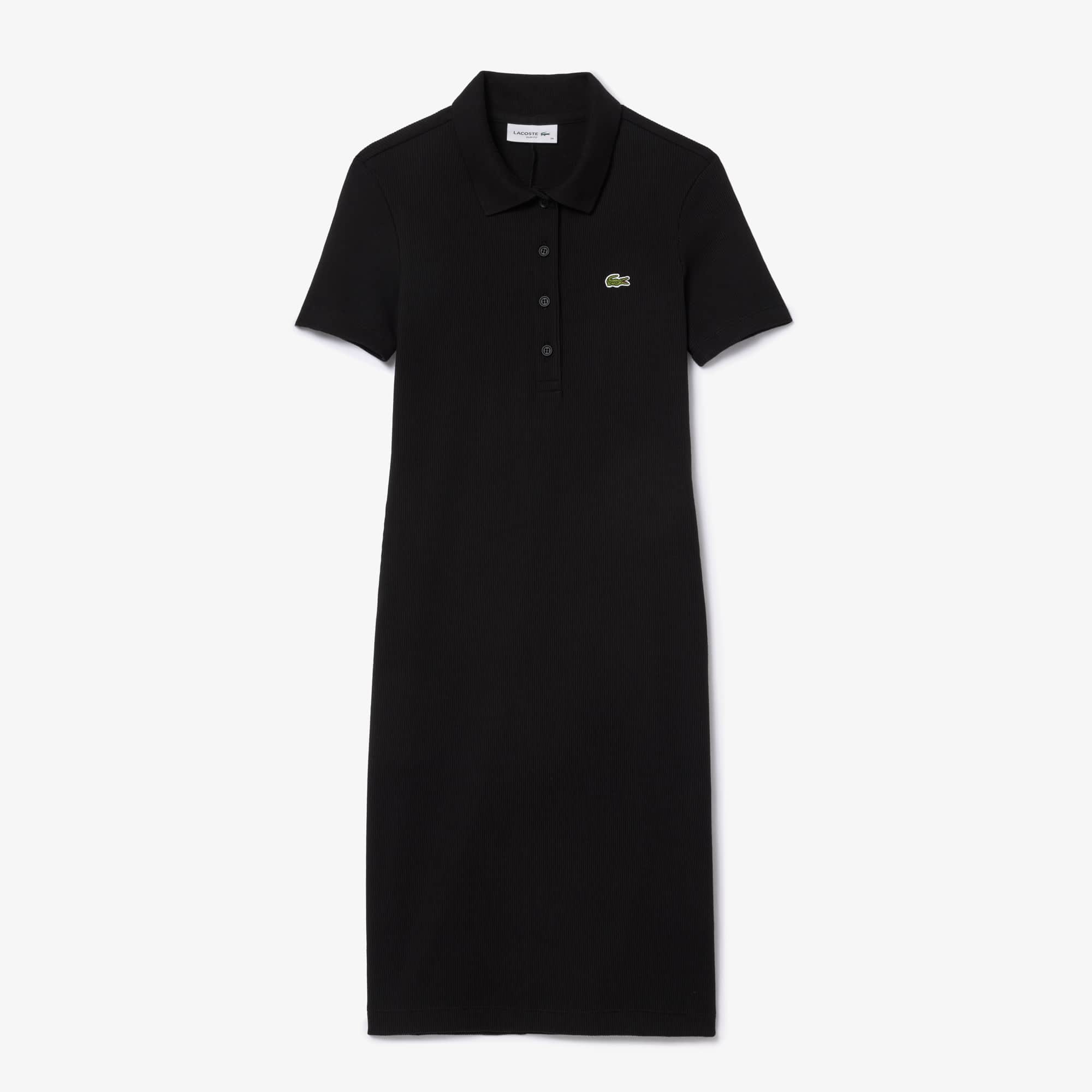Women's Slim Fit Ribbed Cotton Dress - Black