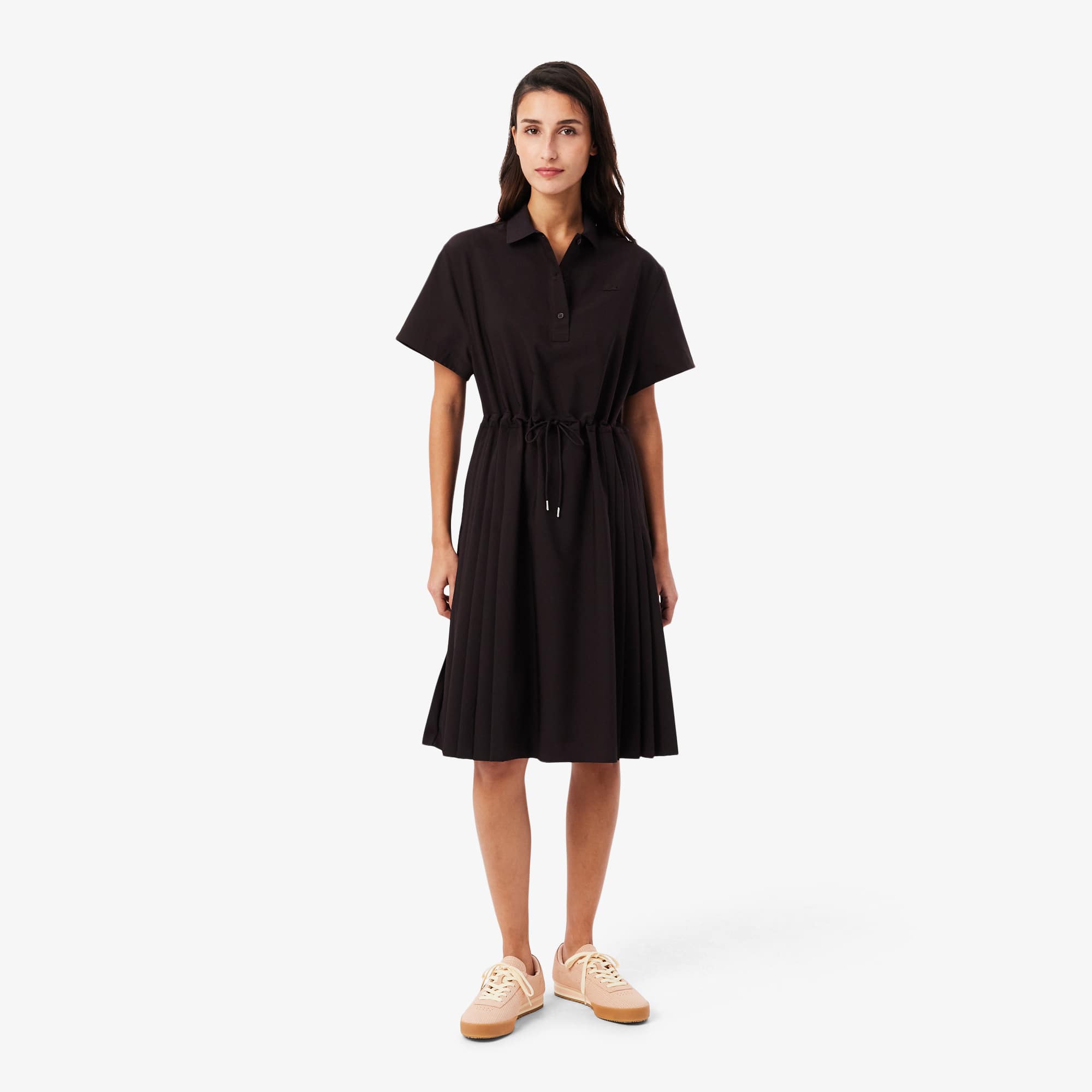 Wool blend Pleated Polo Dress - Brown
