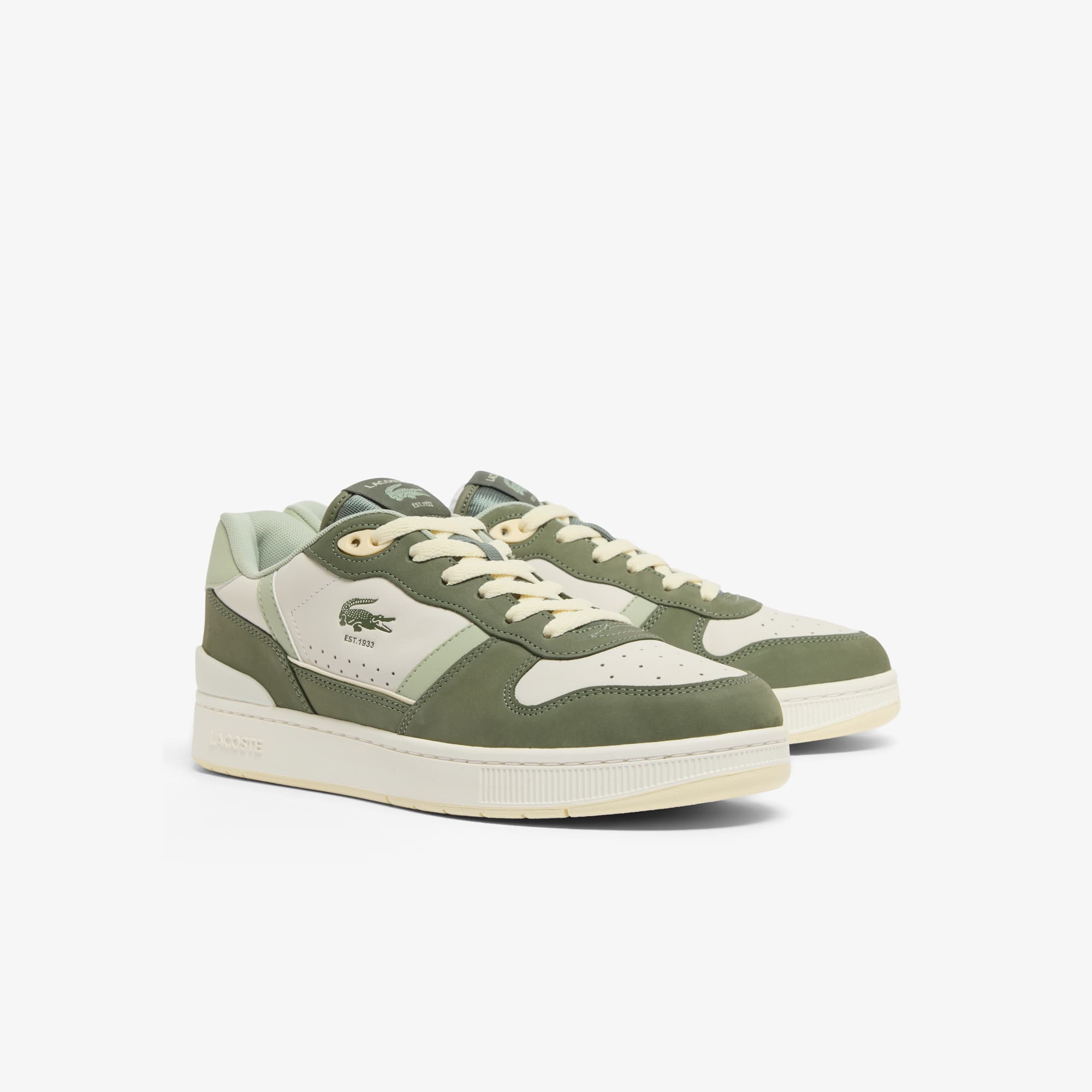 Men's T-Clip Set Leather Sneakers - KHK/LT KHK