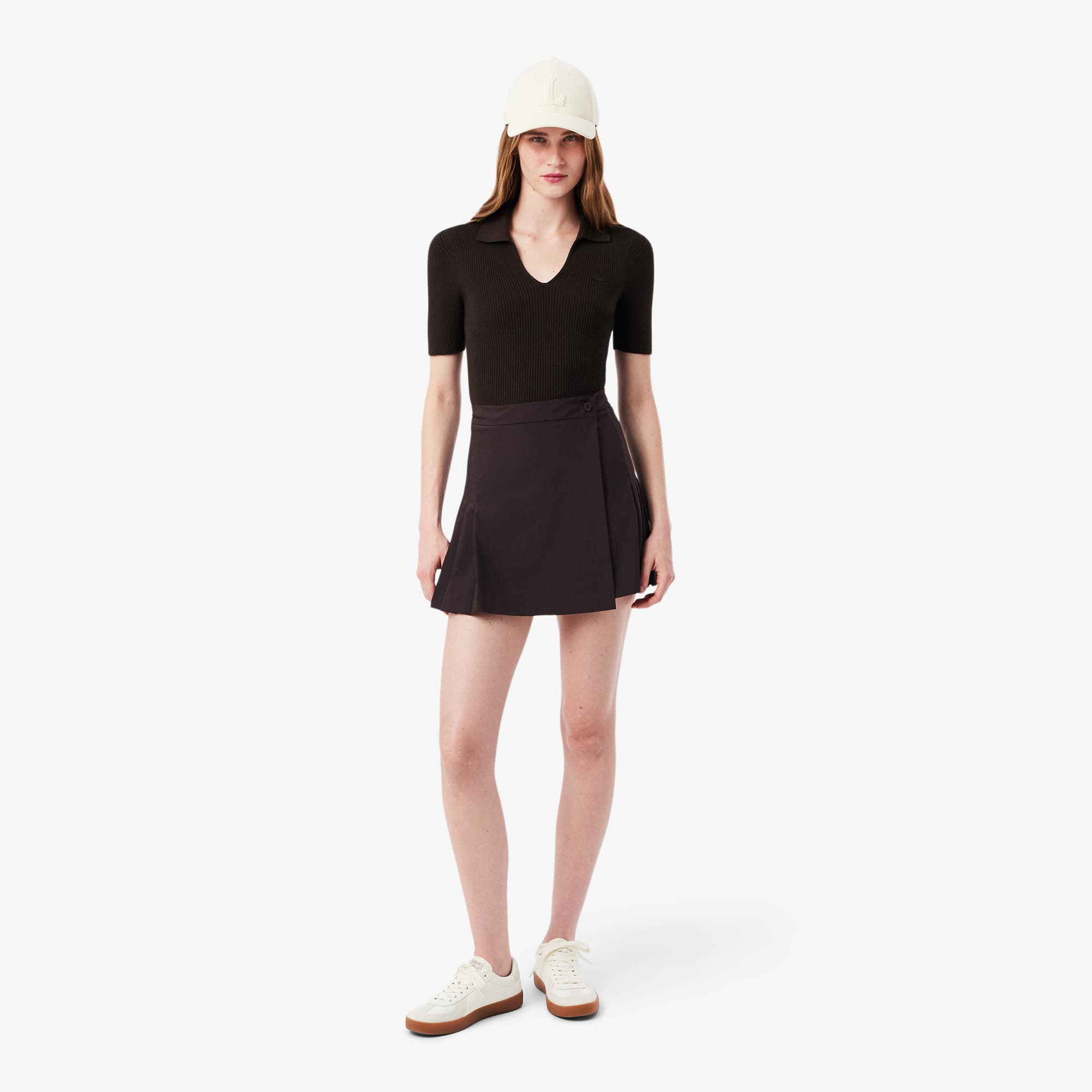 Short Pleated Wrap Skirt - Brown