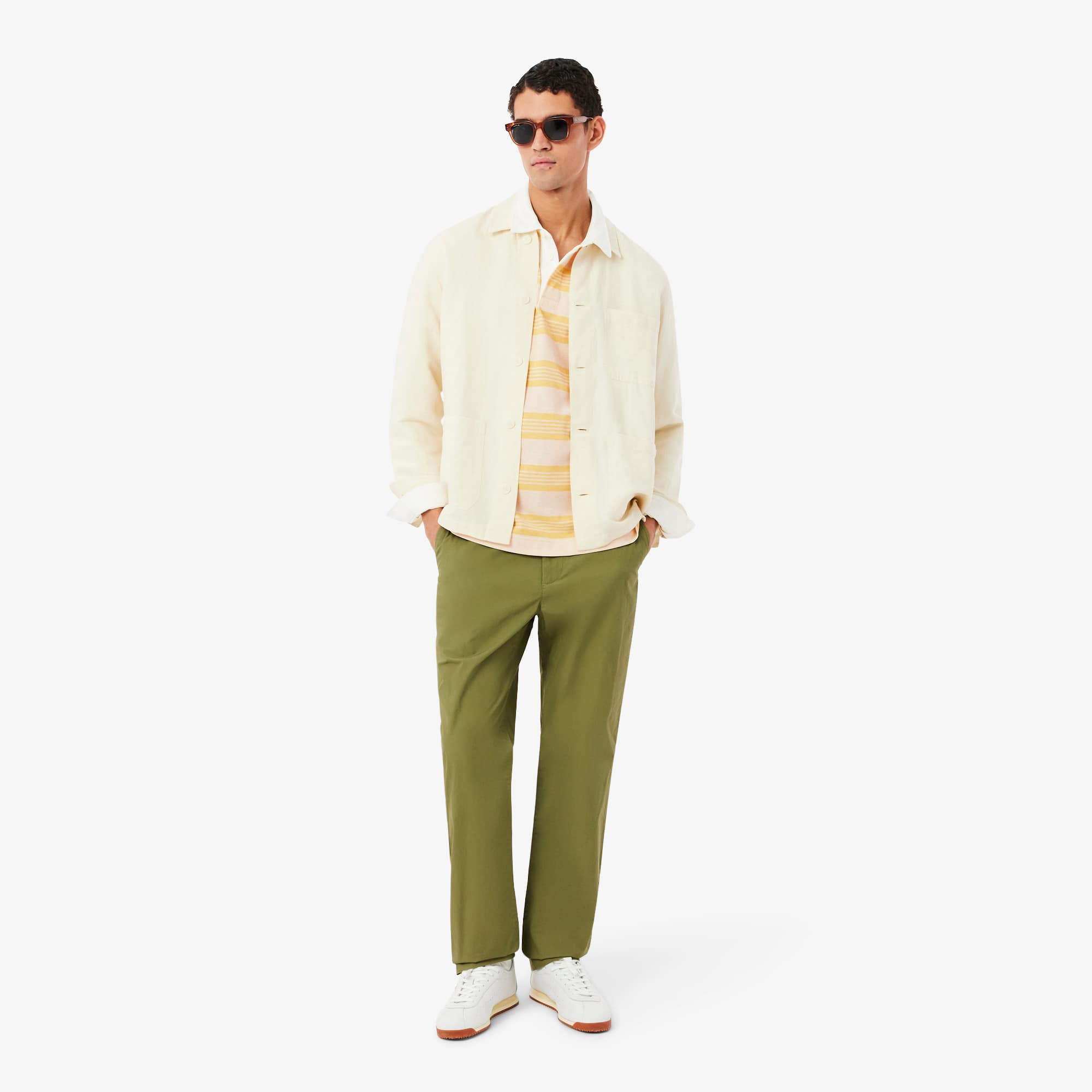 Relaxed Fit Striped Piqué Rugby Polo - Blanc