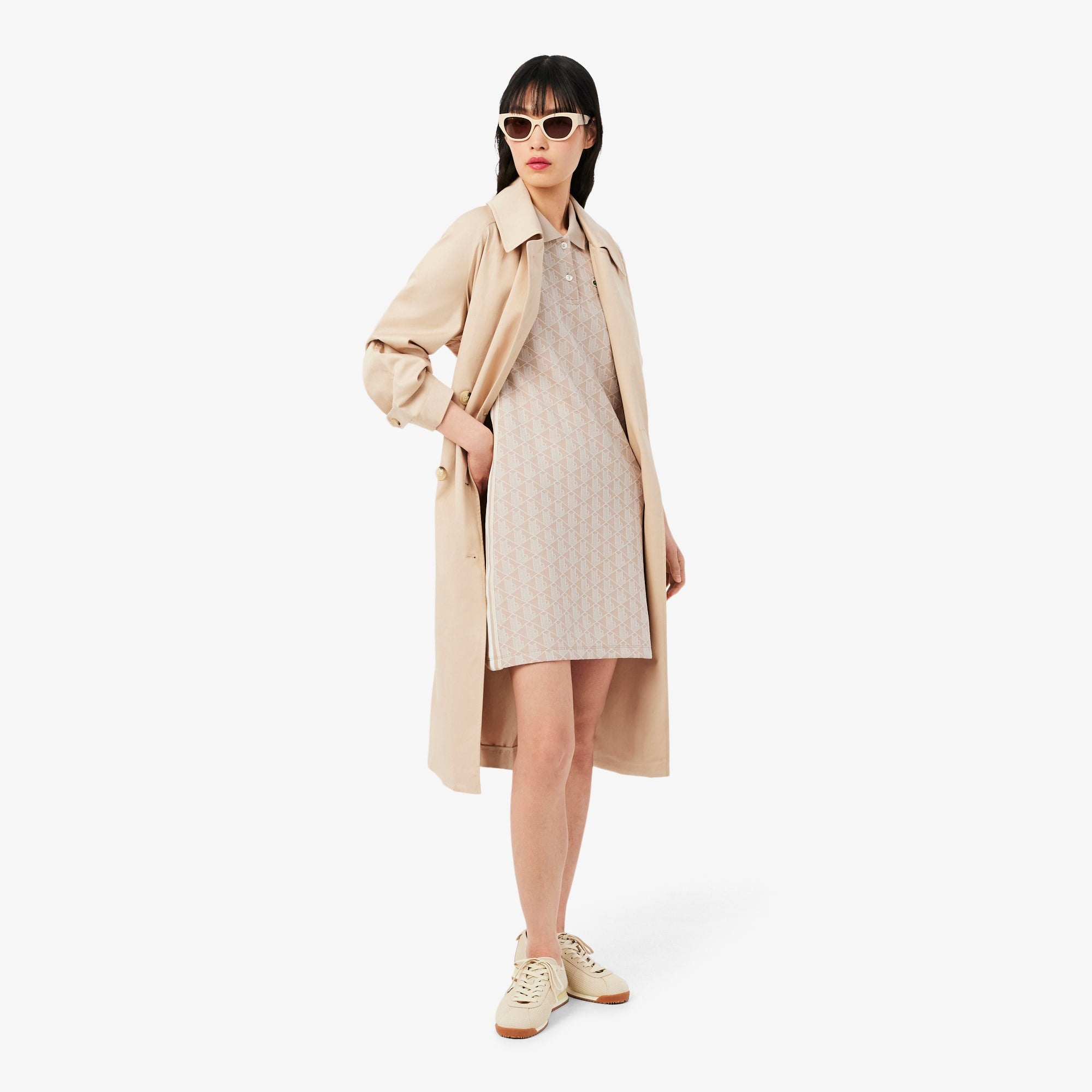 Women's Slim Fit Monogram Polo Dress - Beige / Blanc