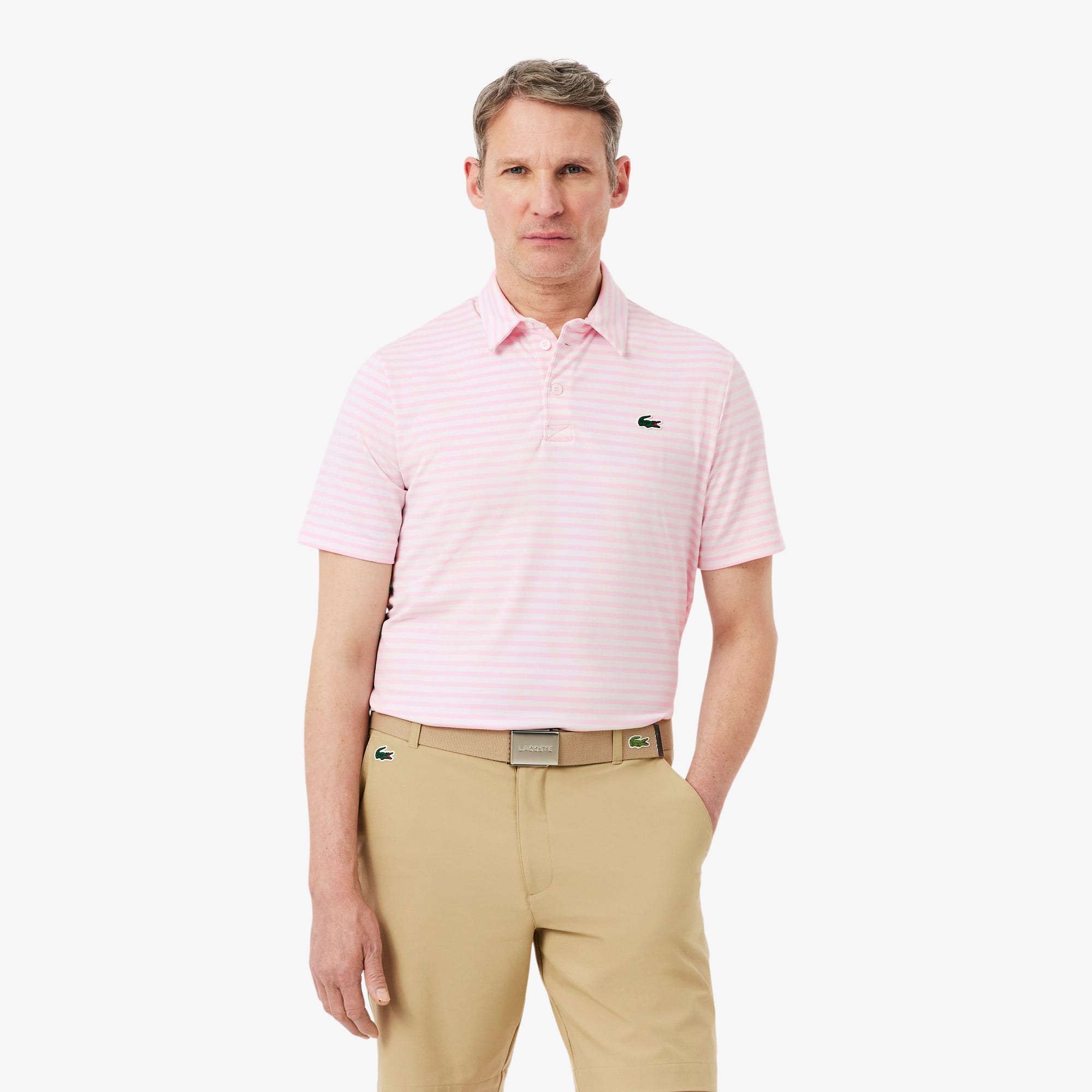 Regular Fit Ultra Dry Striped Golf Polo - Light Pink / White