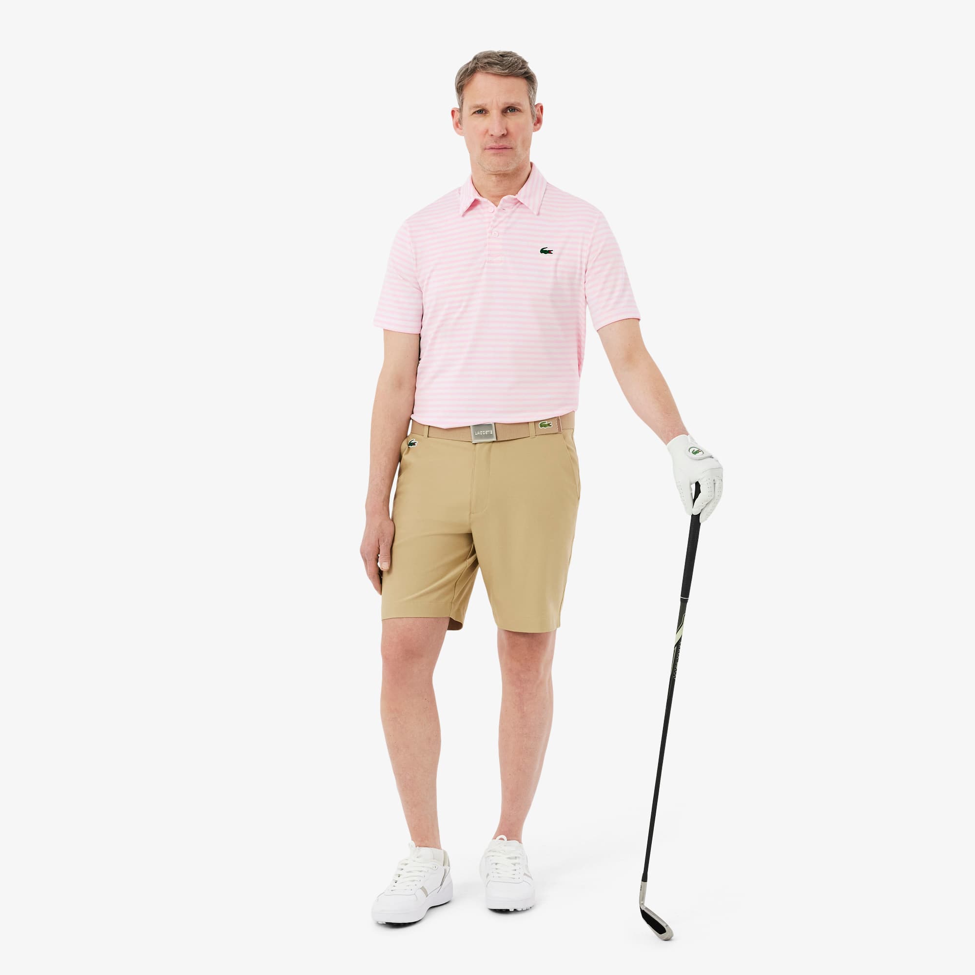 Regular Fit Ultra Dry Striped Golf Polo - Light Pink / White