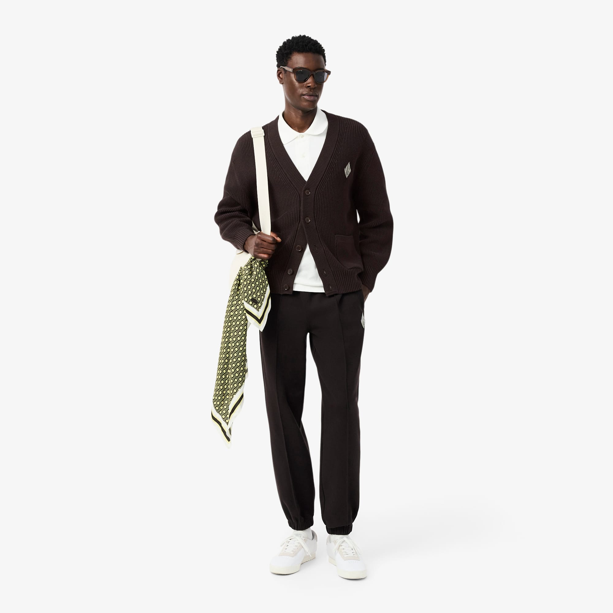 Relaxed Fit Ribbed Cotton Cardigan - Brown