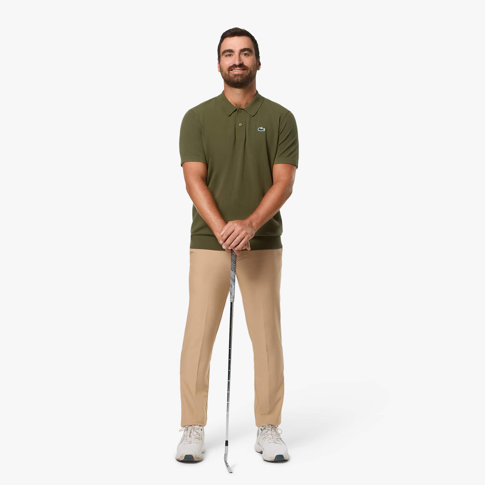 Men's Short Sleeve Polo Collar Golf Sweater - Khaki Green