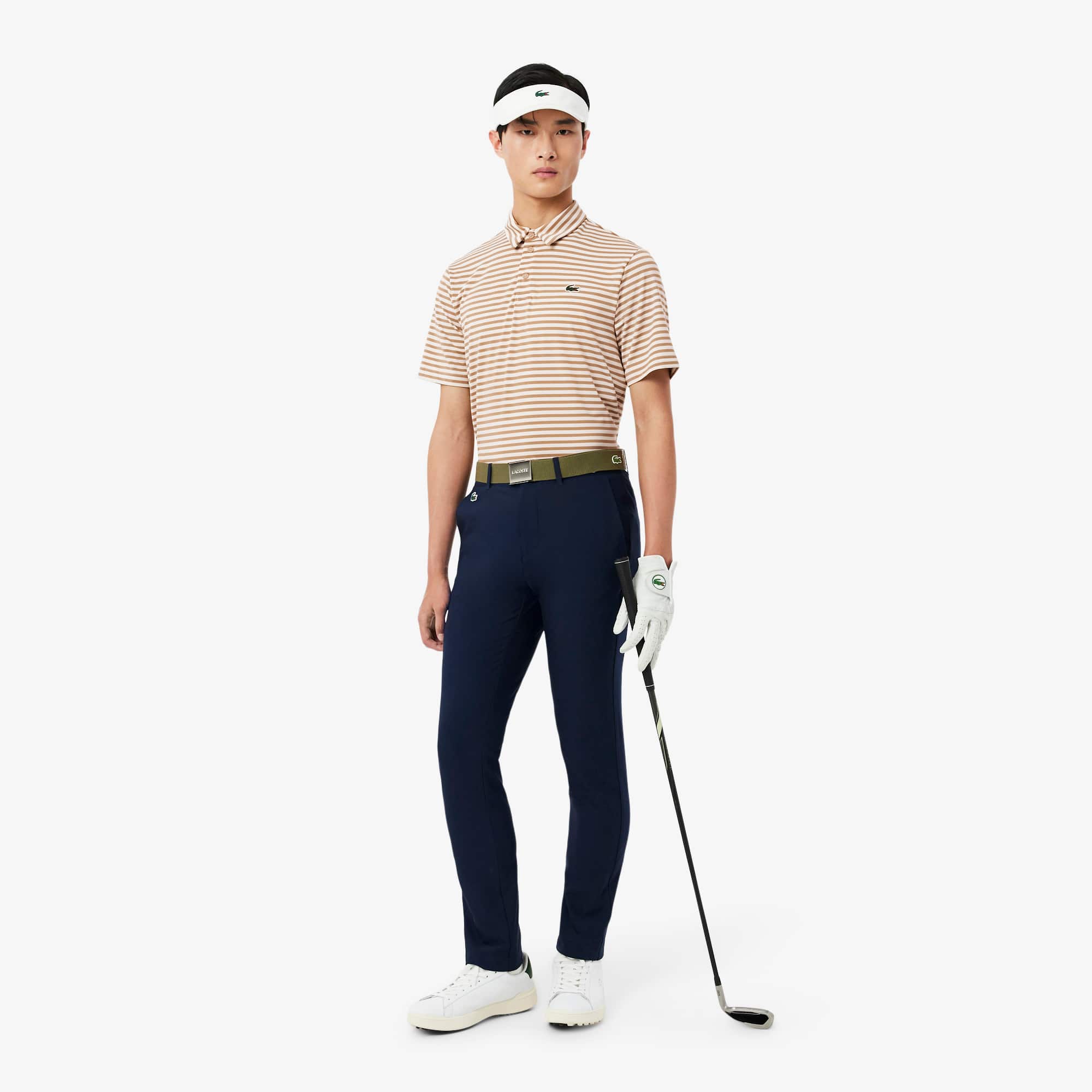 Regular Fit Ultra Dry Striped Golf Polo - Beige / White