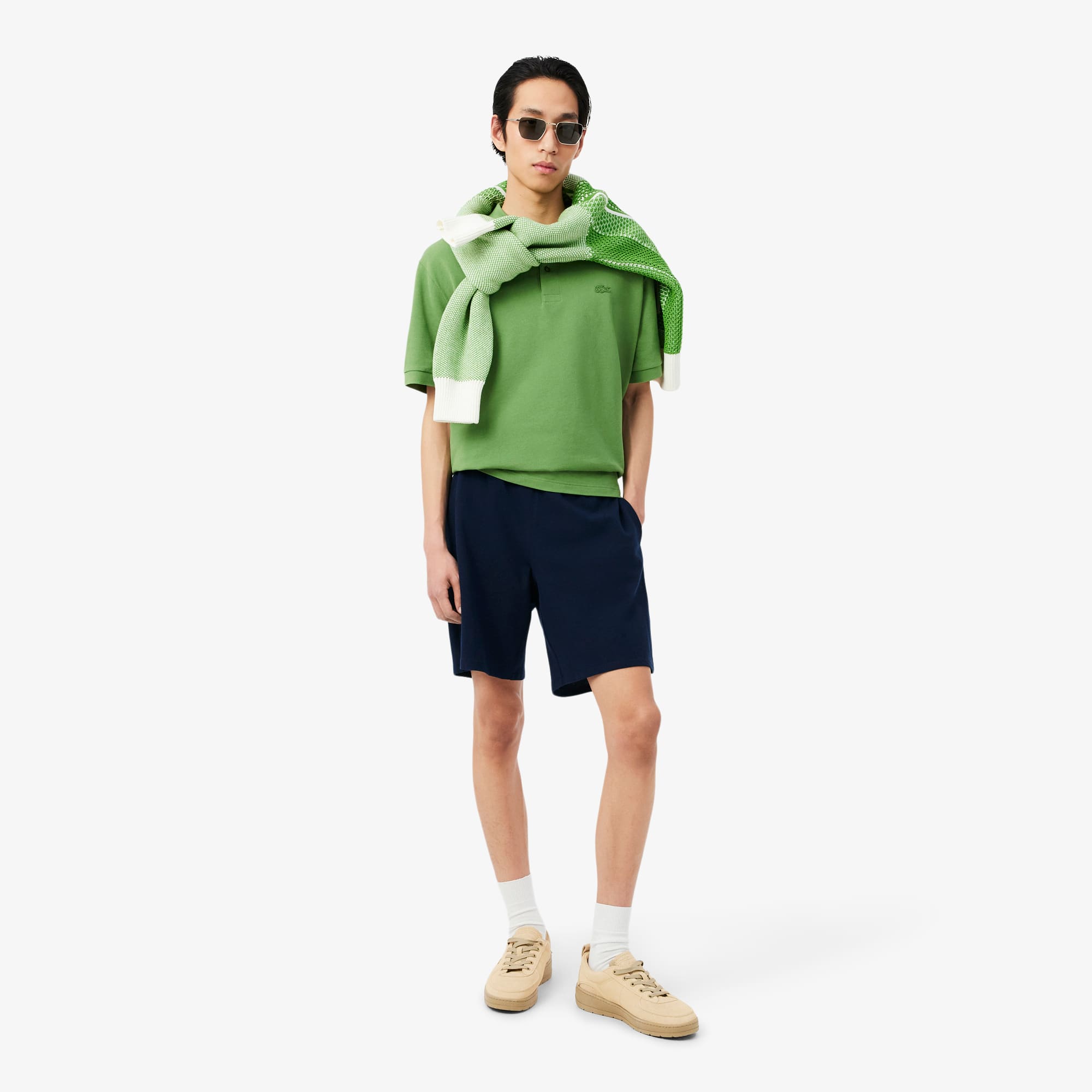 Piqué Relaxed Fit Shorts - Navy Blue