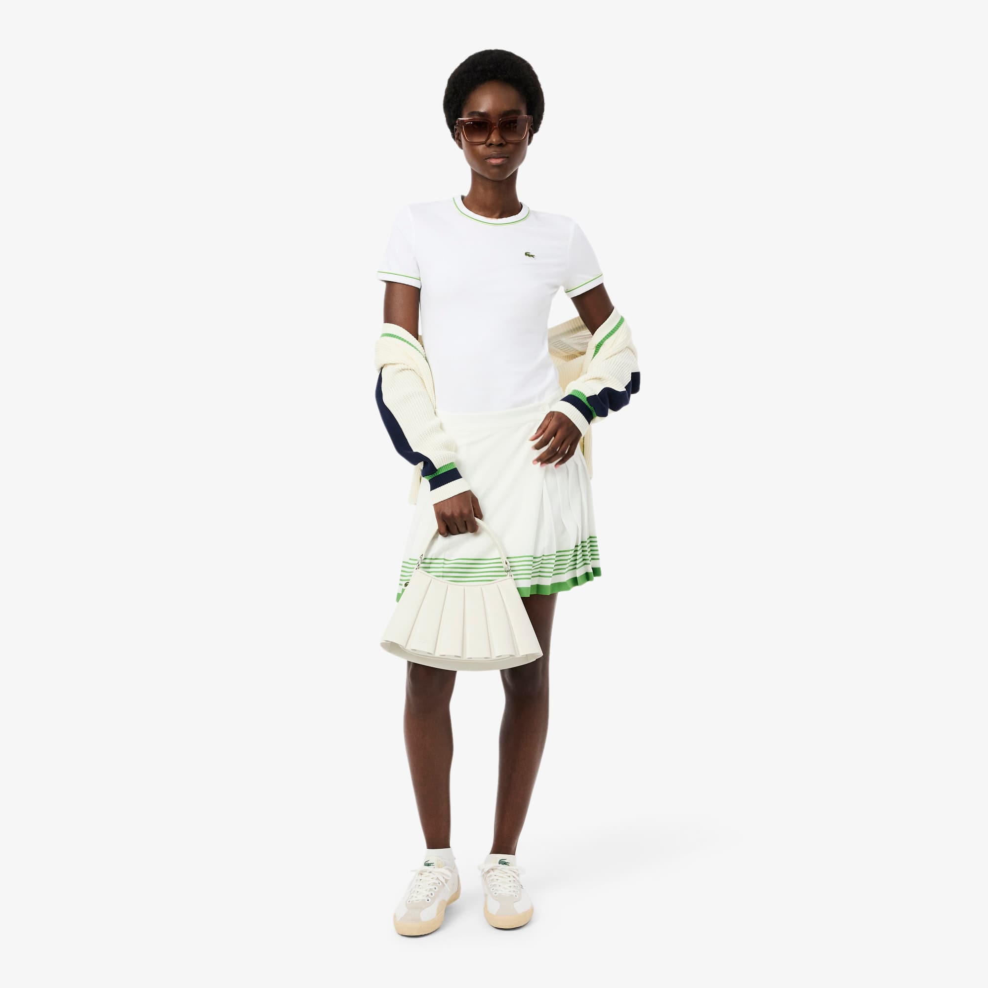 Women's Contrast Trim Jersey T-Shirt - Blanc / Vert