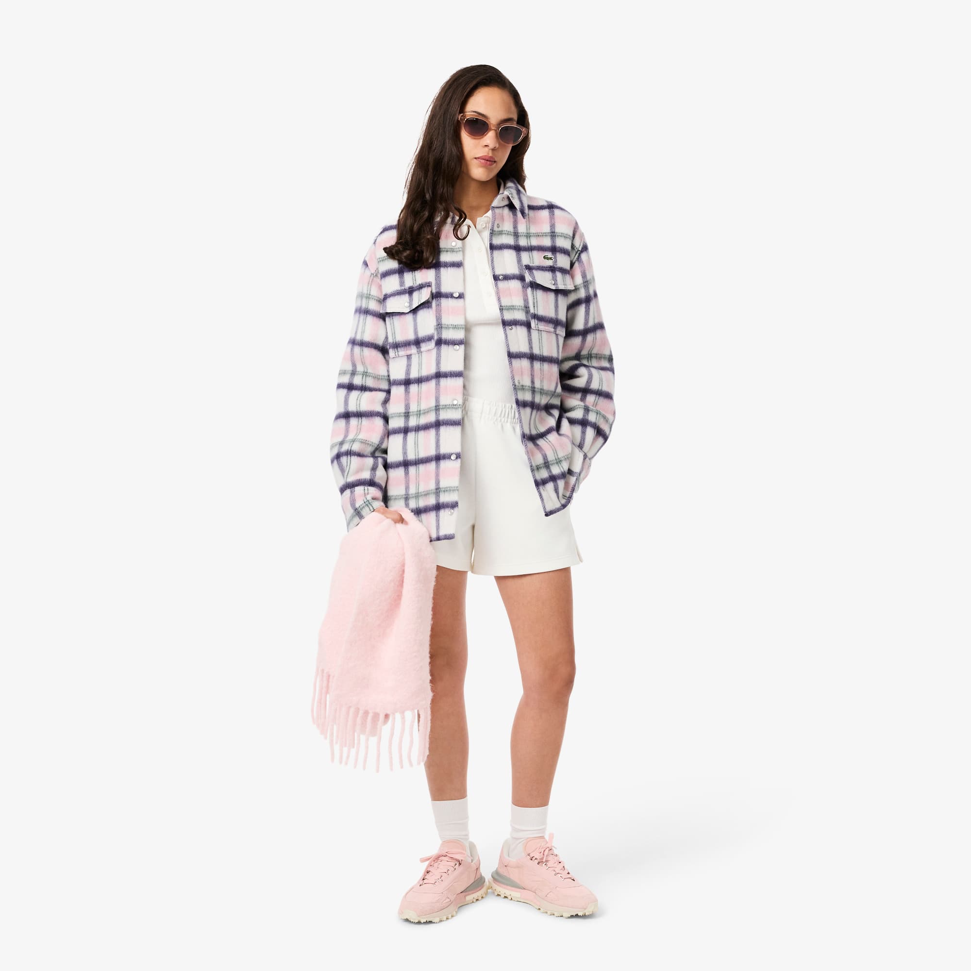 Women's Oversized Quilted Wool Overshirt - White / Purple / Light Pink / Green