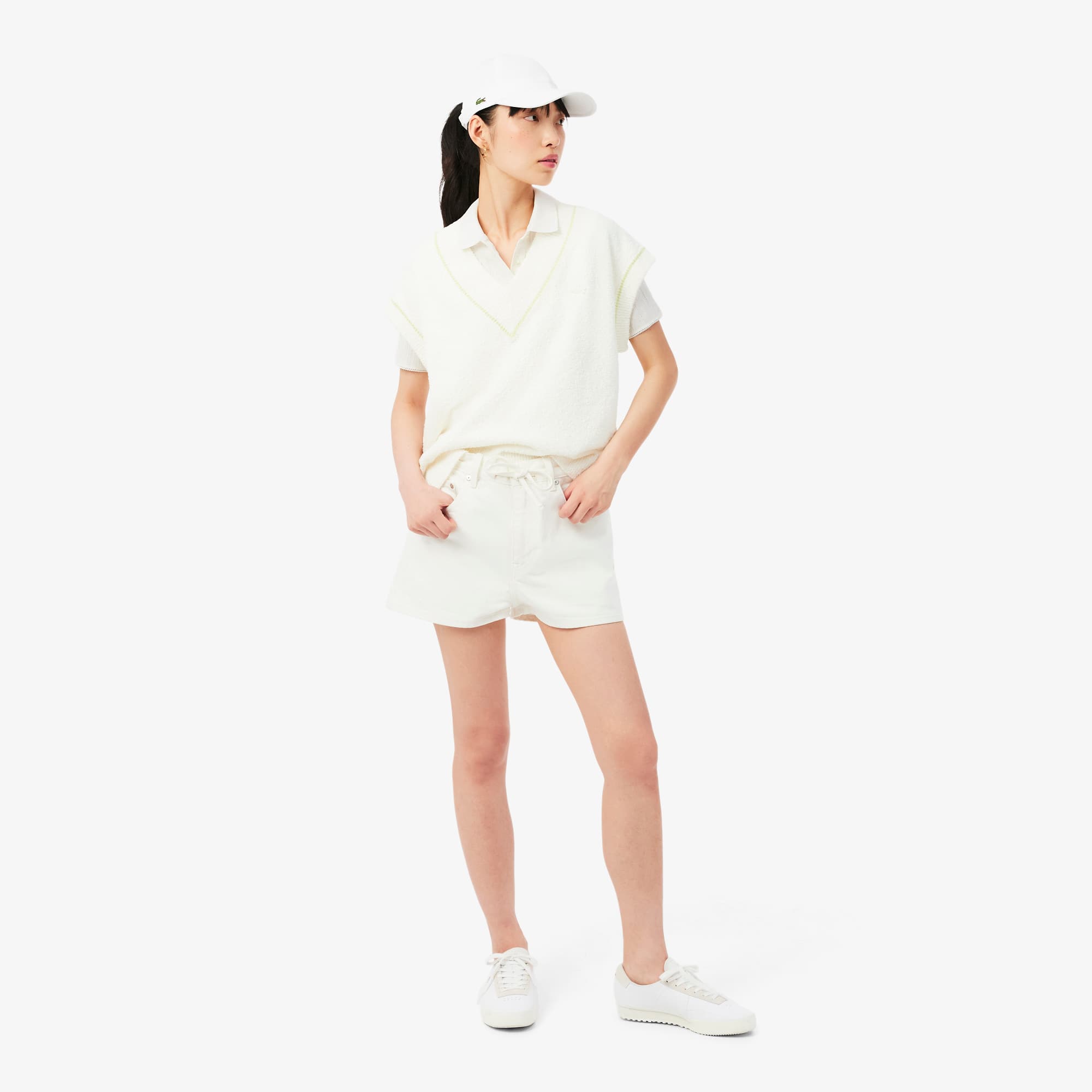 Women's Slim Fit Pointelle Branded L.12.D Polo - White