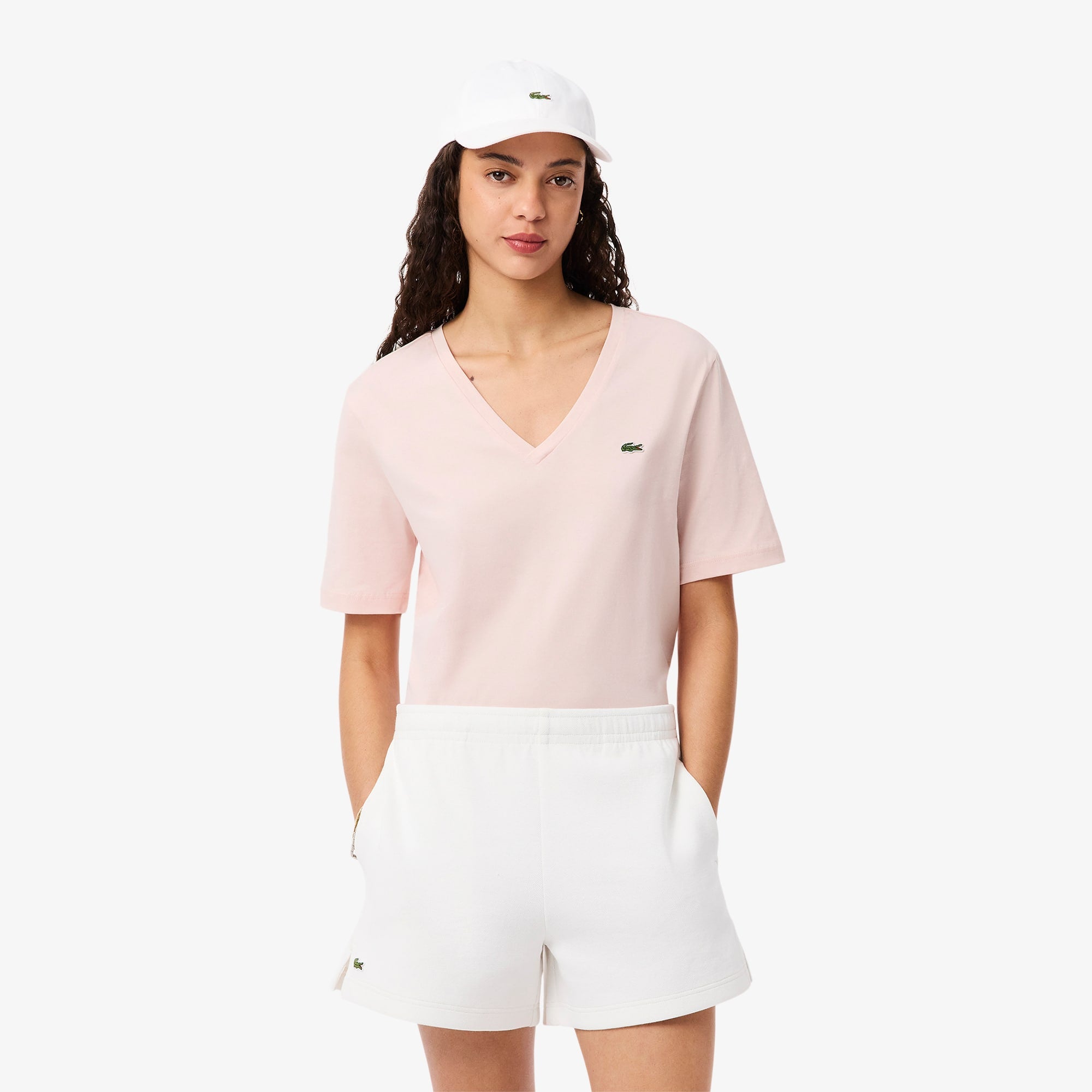 Women's Relaxed Fit Soft Cotton V-Neck T-Shirt - Light Pink