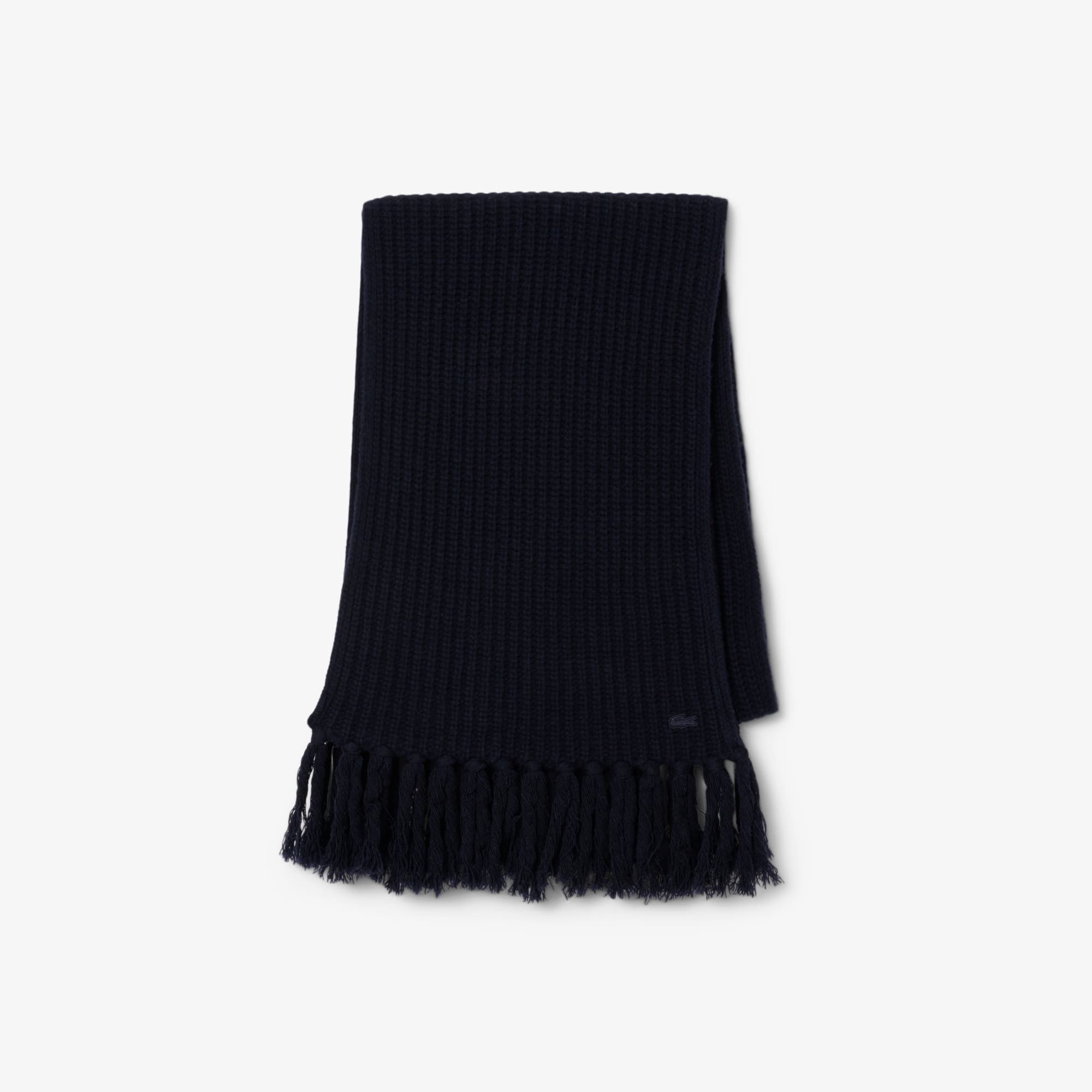 Women's Fringed Wool Scarf - Navy Blue