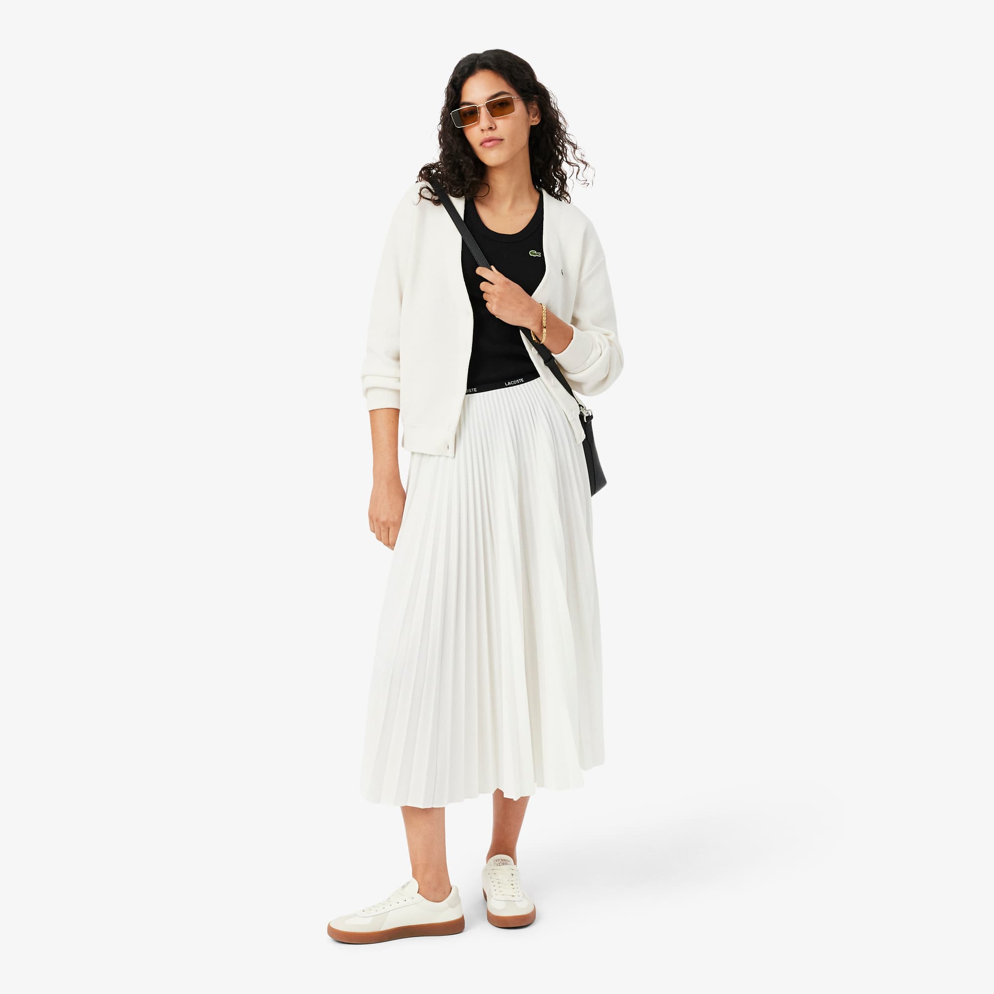 Women's V-Neck Moss Stitch Cotton Cardigan - White
