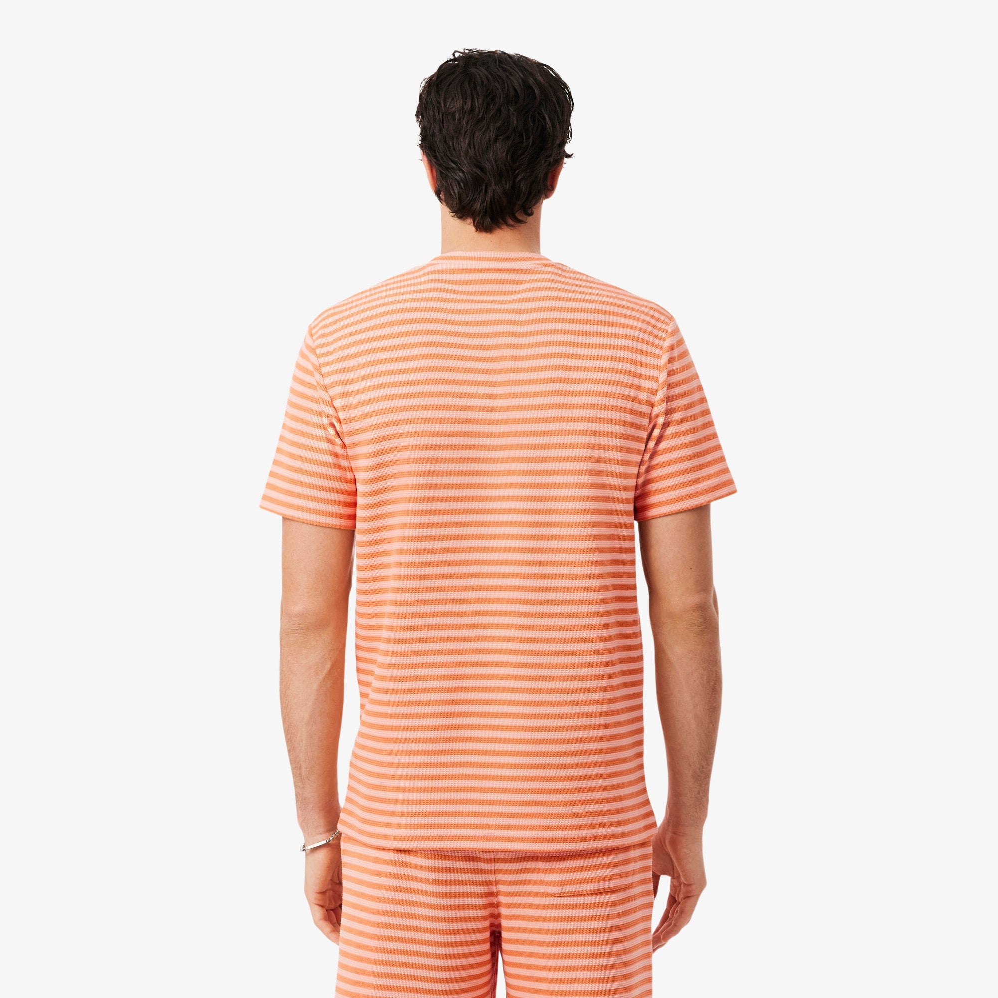 Textured Striped Cotton T-Shirt - Rose / Orange