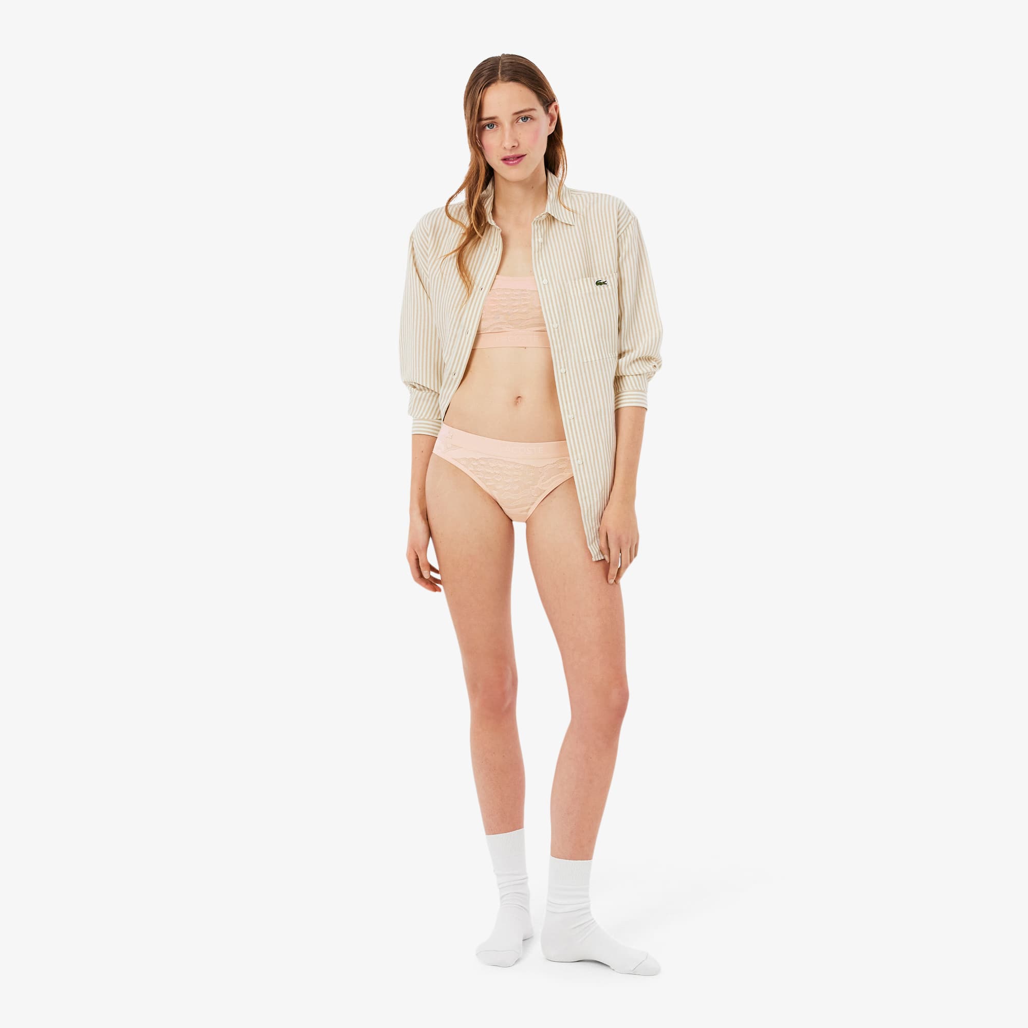 Branded Waist Mesh Briefs - Beige