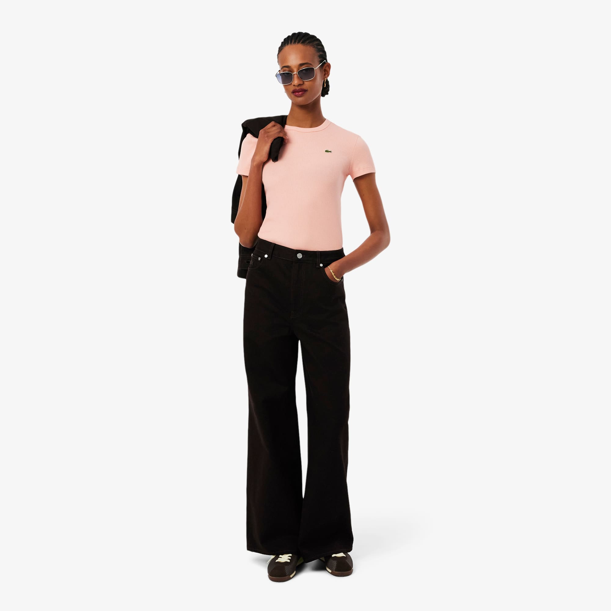 Women's Slim Fit Ribbed Cotton T-Shirt - Rose