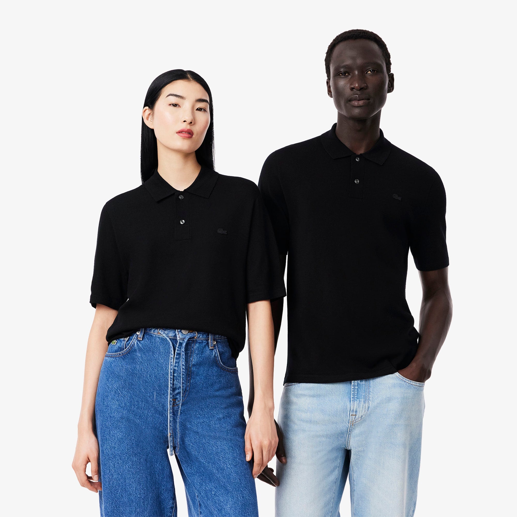 Unisex Short Sleeve Merino Wool Polo Sweater - Black