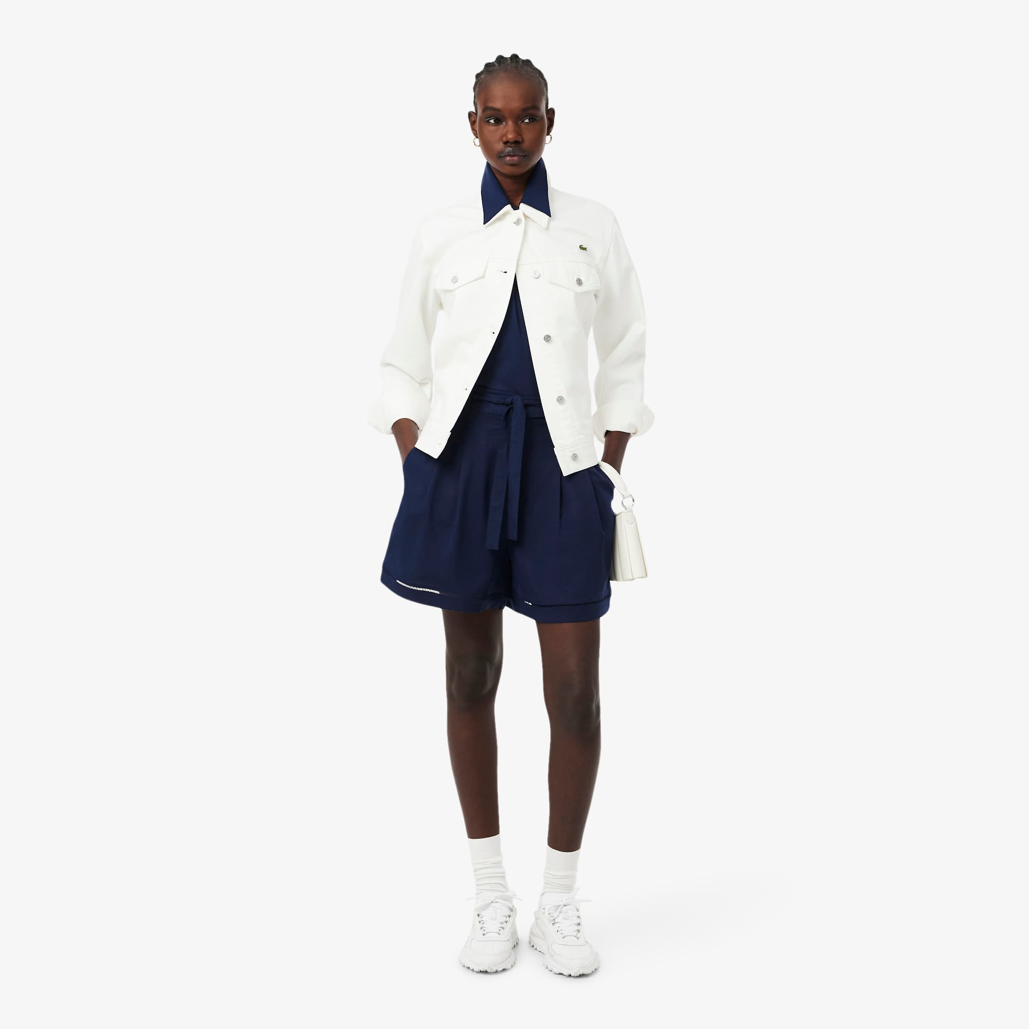 Oversized Fluid Linen Blend Bermuda Shorts - Navy Blue