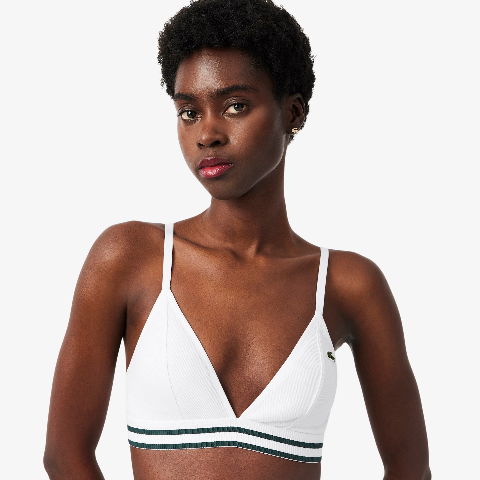 Ribbed Cotton Triangle Bralette - White