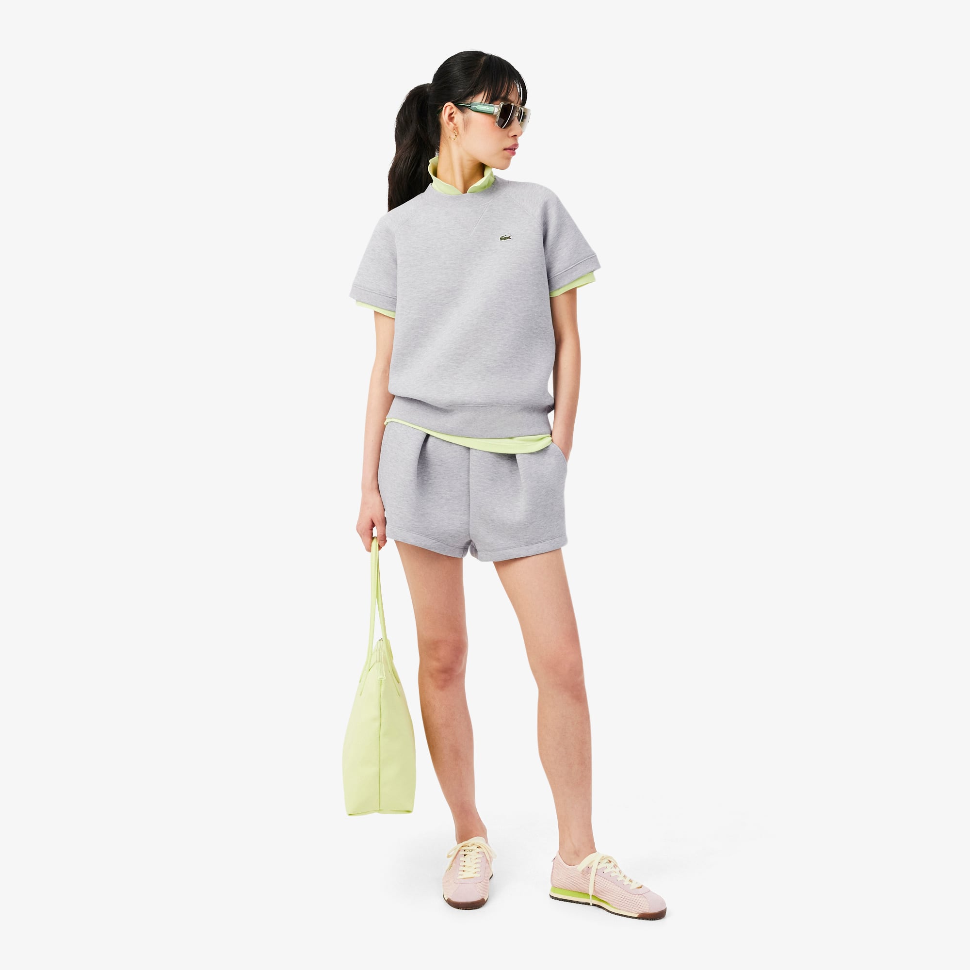 Pleated Cotton Shorts - Grey Chine