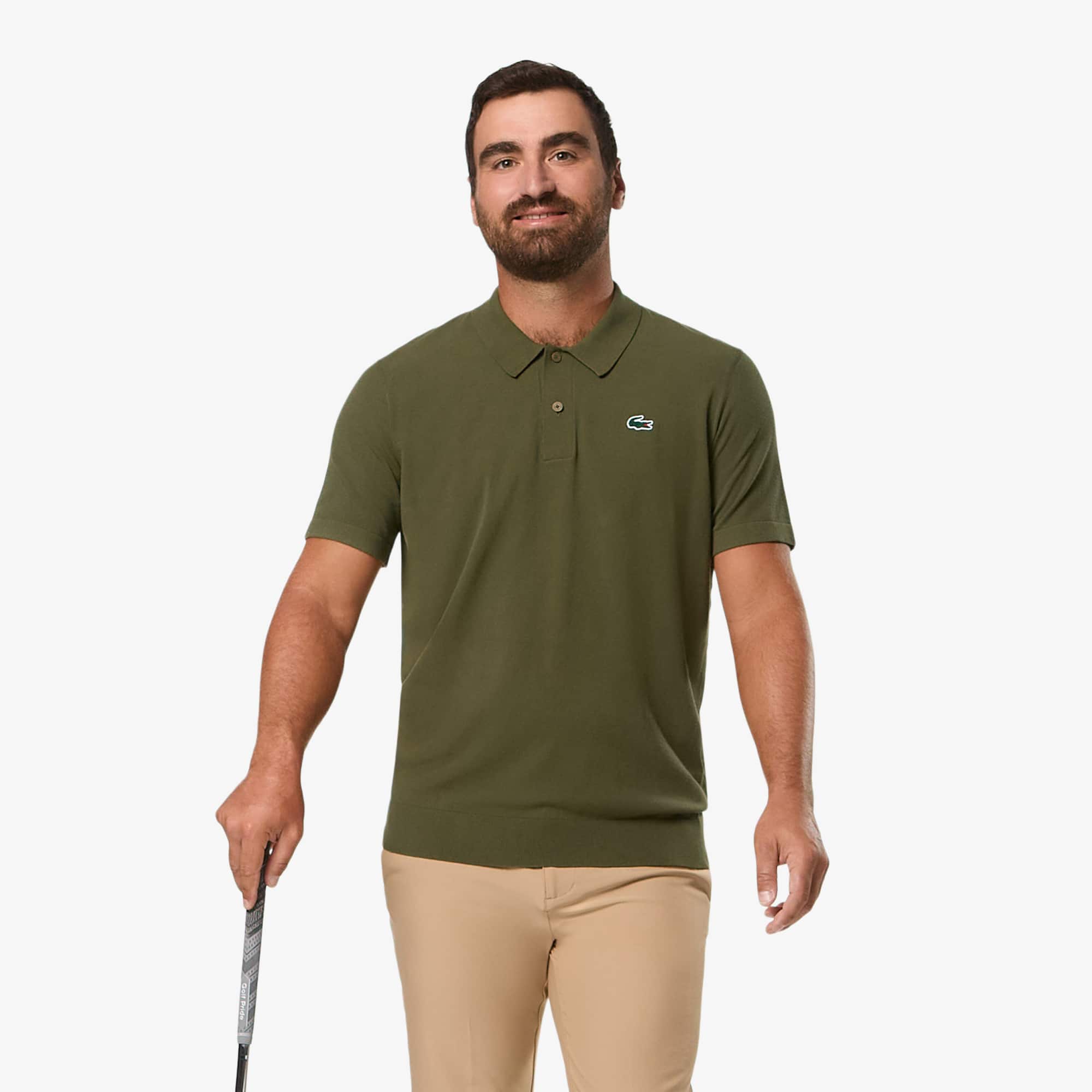Men's Short Sleeve Polo Collar Golf Sweater - Khaki Green