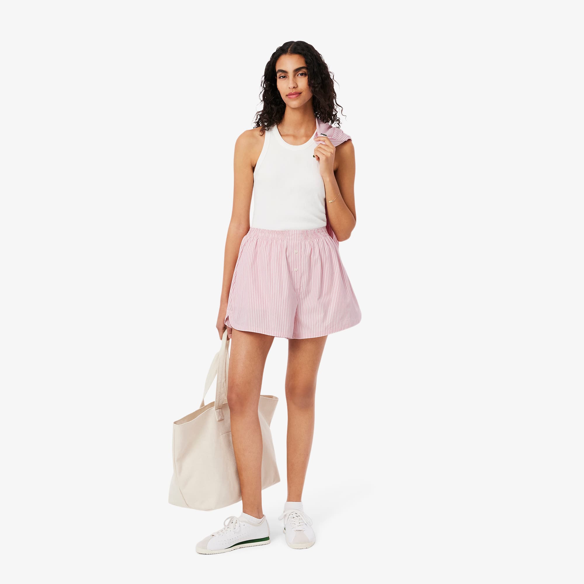 Women's Relaxed Fit Lightweight Striped Poplin Shorts - Pink / Light Pink / White