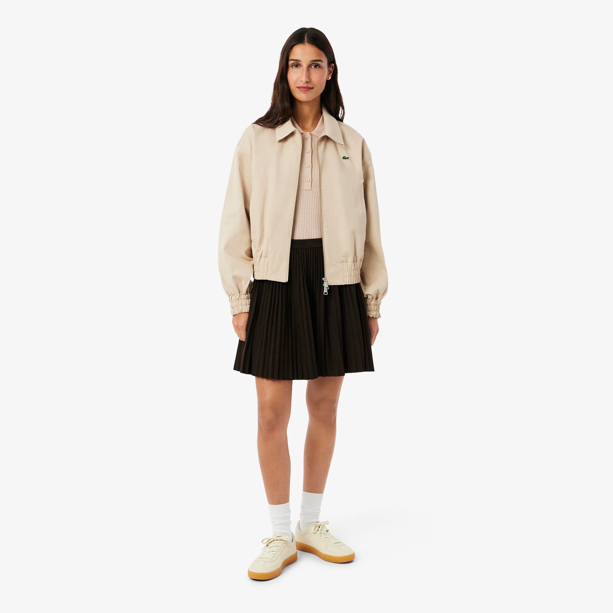 3D Rib Knit Polo Collar Merino Wool Sweater - Beige