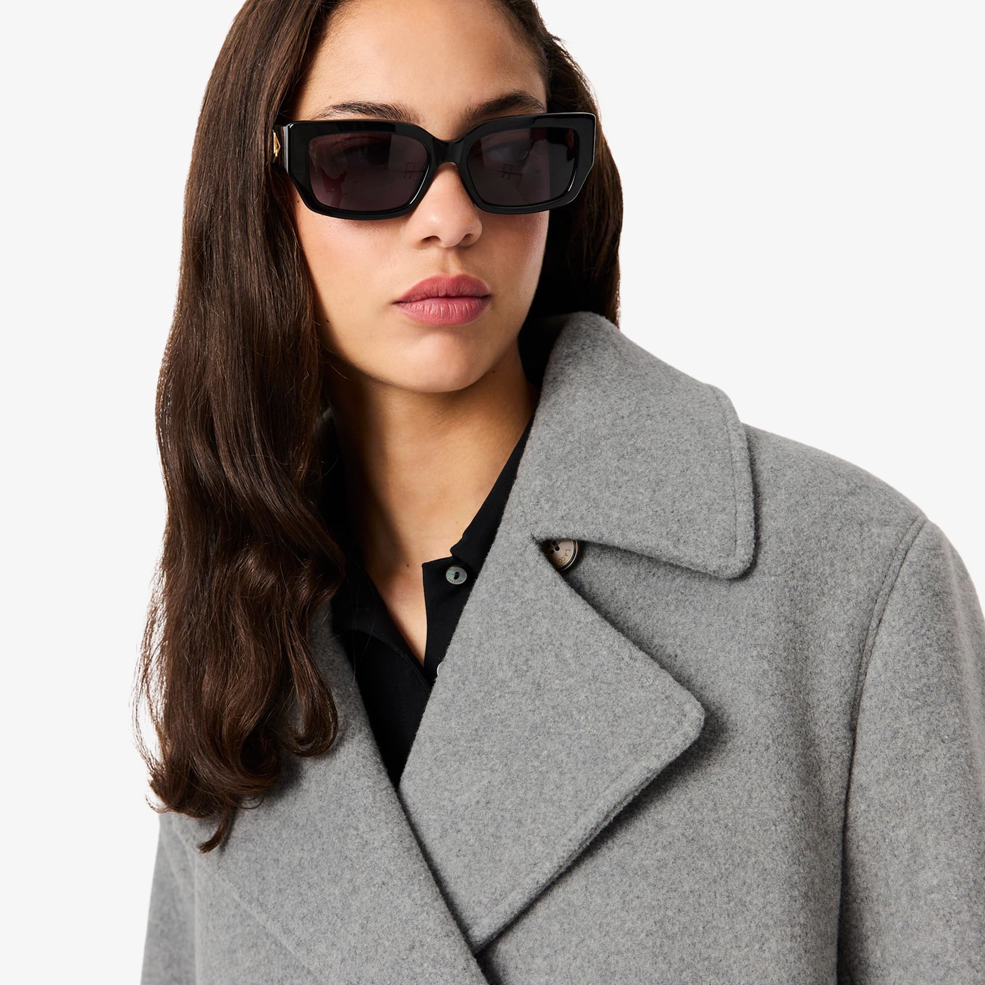 Women's Short Oversized Wool Blend Pea Coat - Grey pitch
