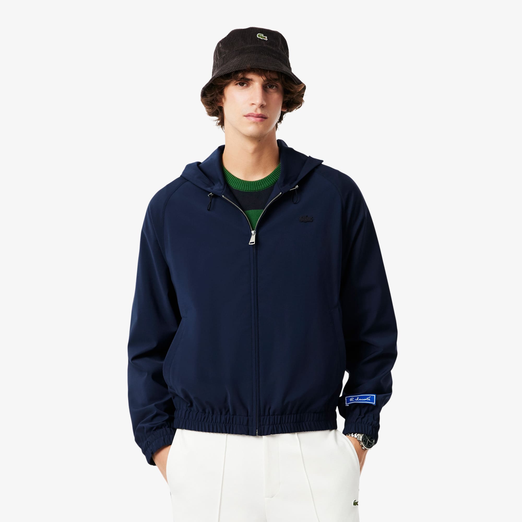 Men's Wool Blend Flannel Hooded Jacket - Navy Blue