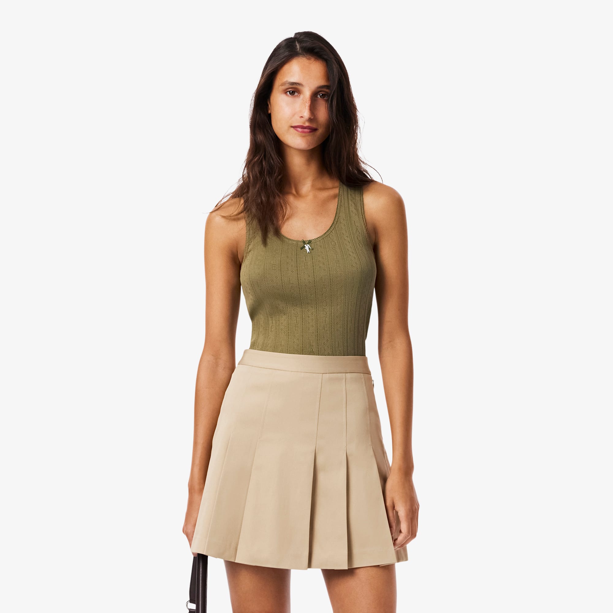 Women's Slim Fit Pointelle Knit Cotton Tank Top - Khaki Green