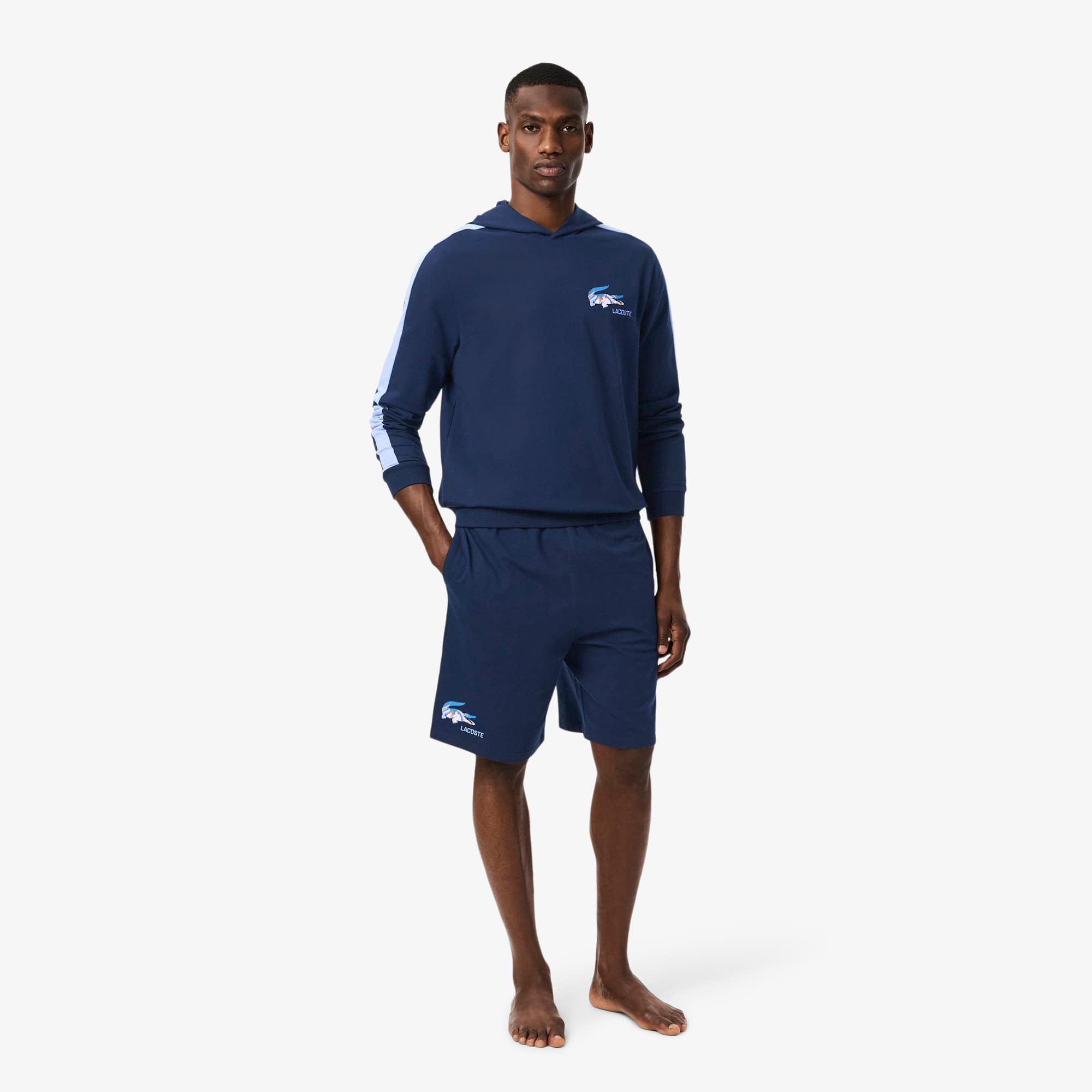 Men's Straight Fit Fleece Loungewear Shorts - Navy Blue / Purple