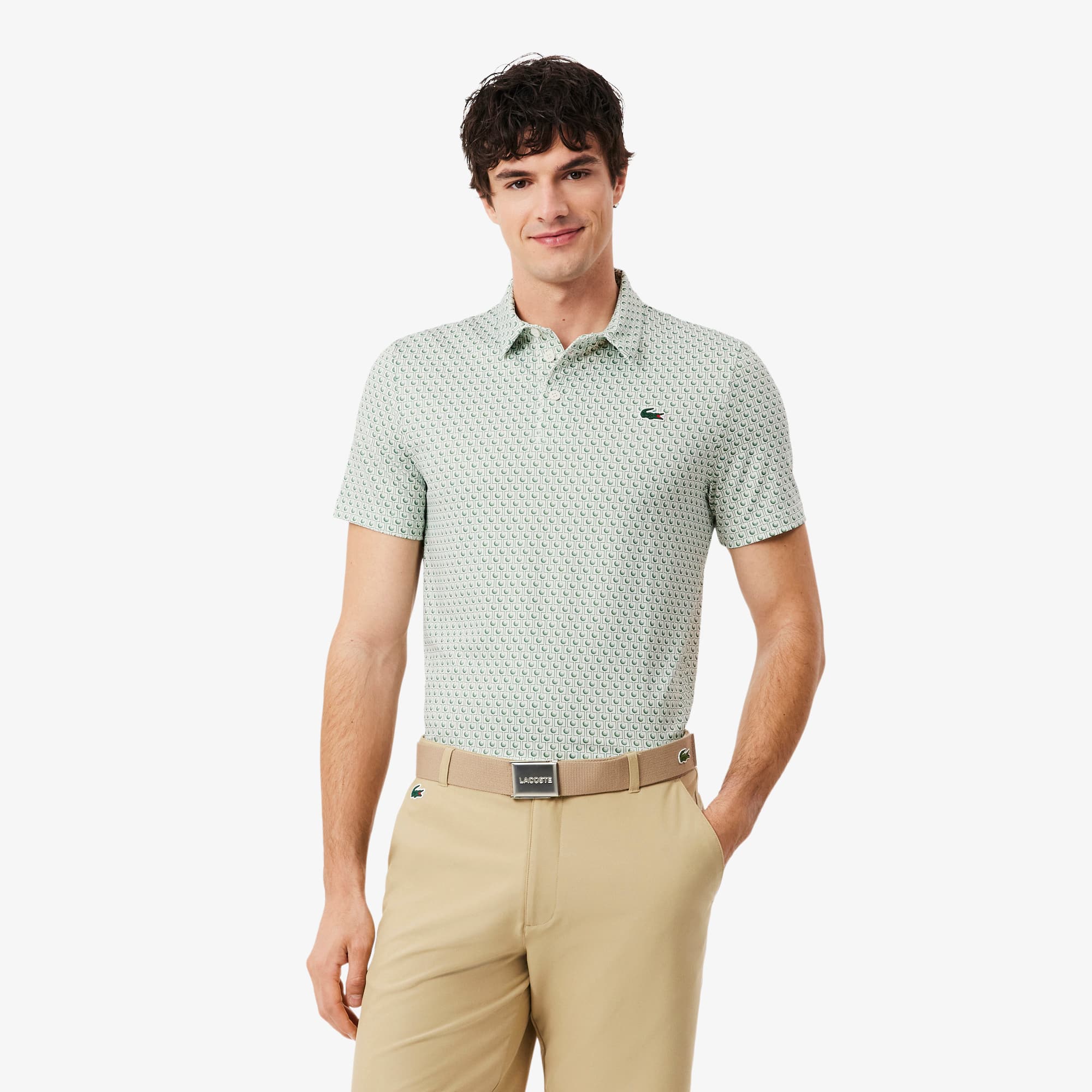 Regular Fit Printed Golf Polo - White / Green