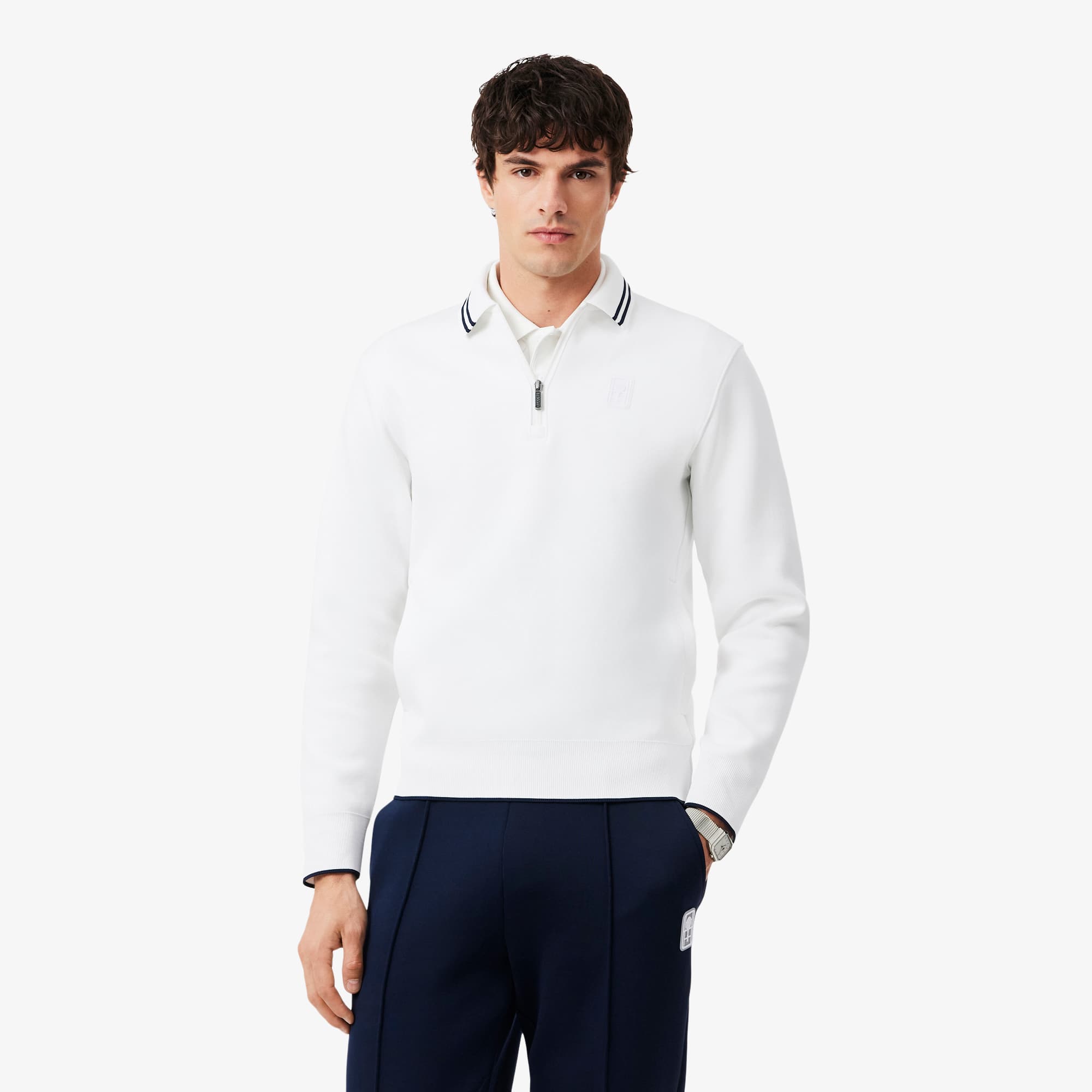 Tennis Heritage Polo Collar Zipped Sweatshirt - White