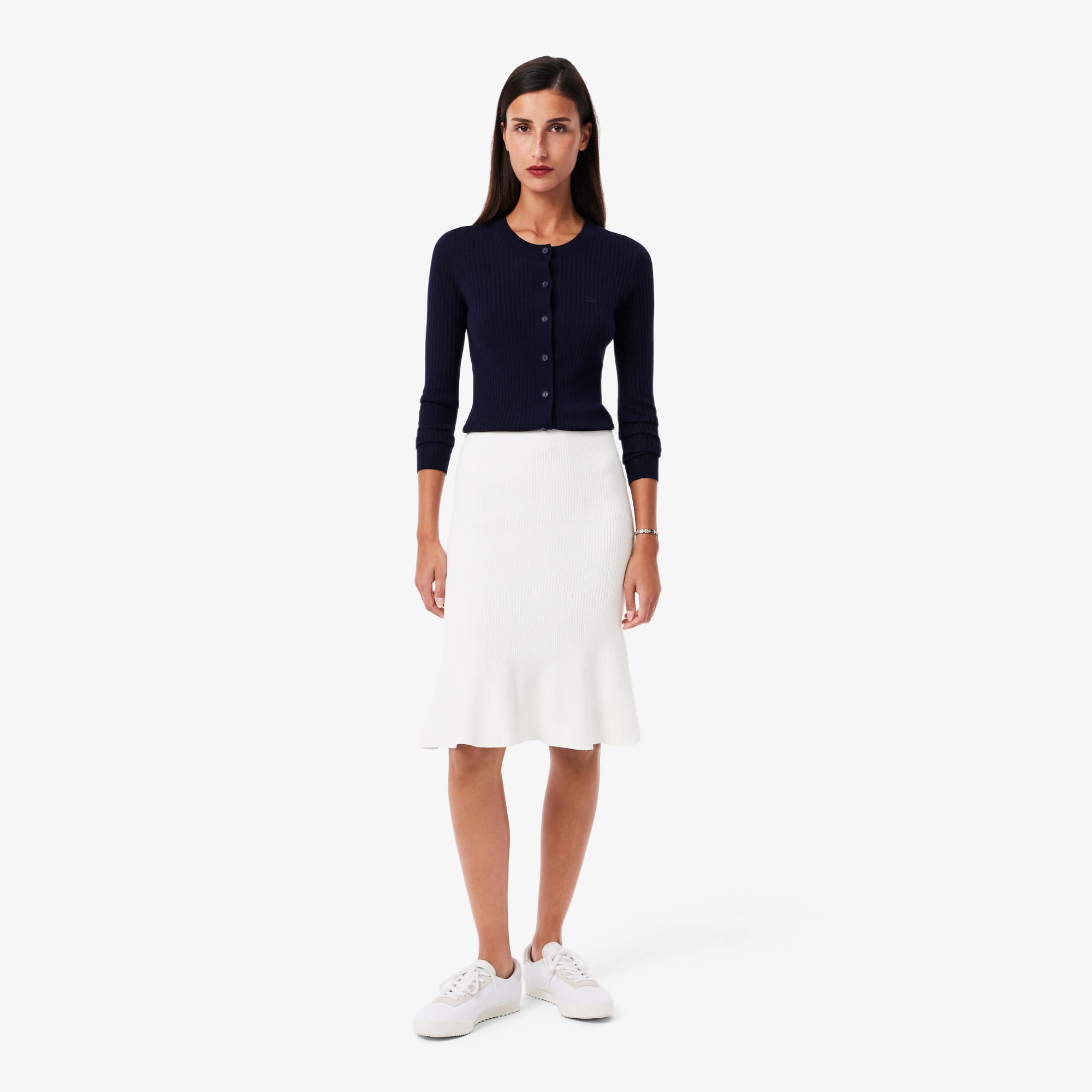 Women's 3D Ribbed Midi Skirt - White