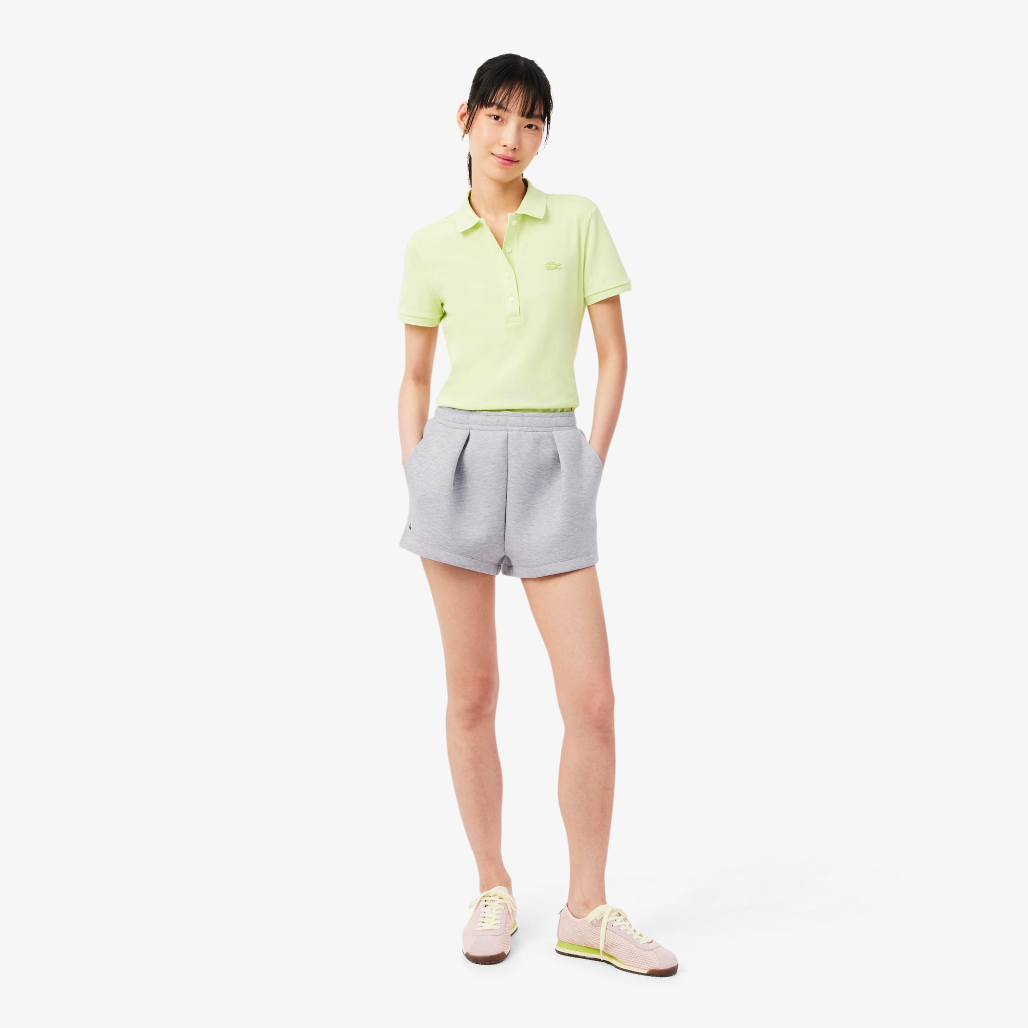 Pleated Cotton Shorts - Grey Chine