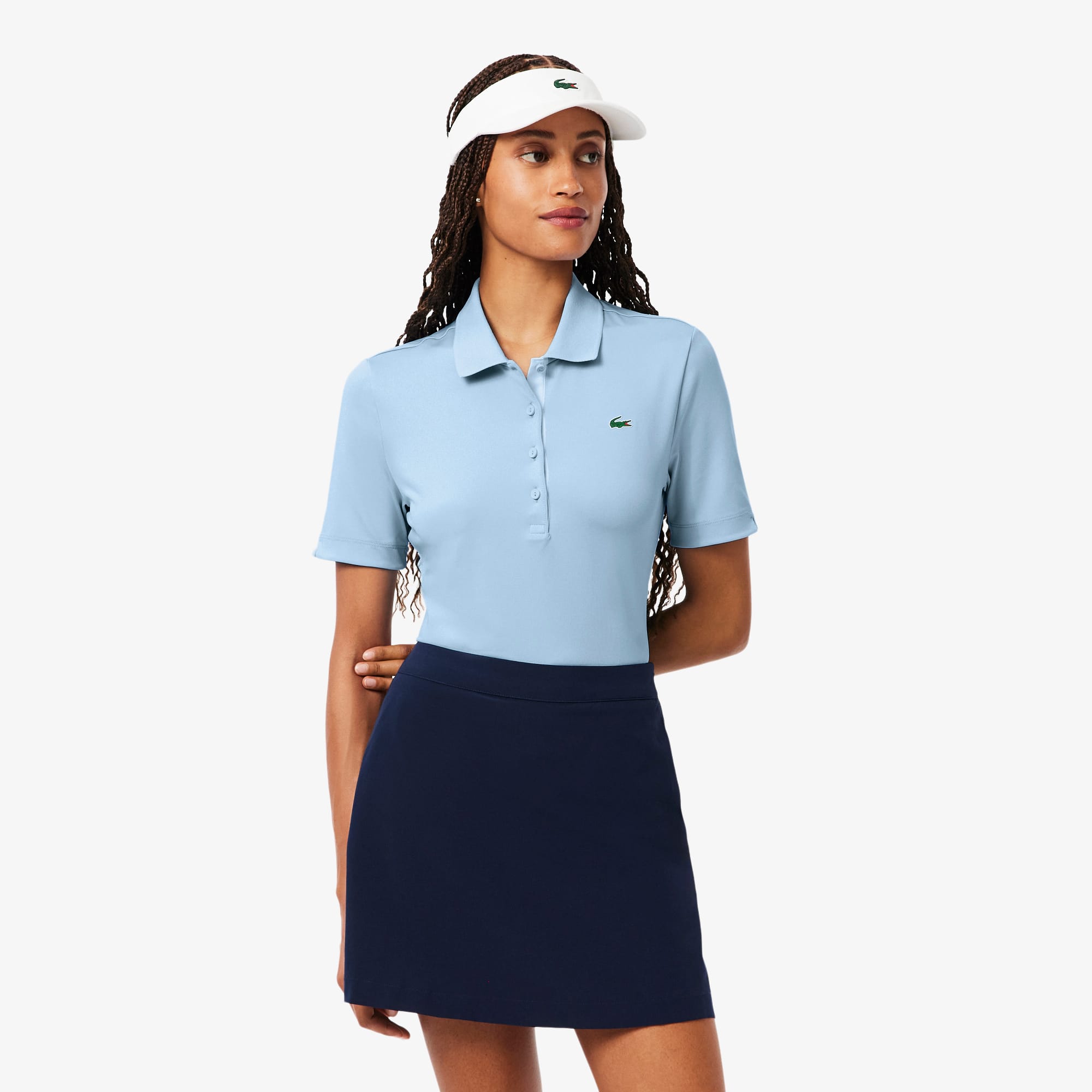 Women's Slim Fit UV Protect Stretch Golf Polo - Blue / White