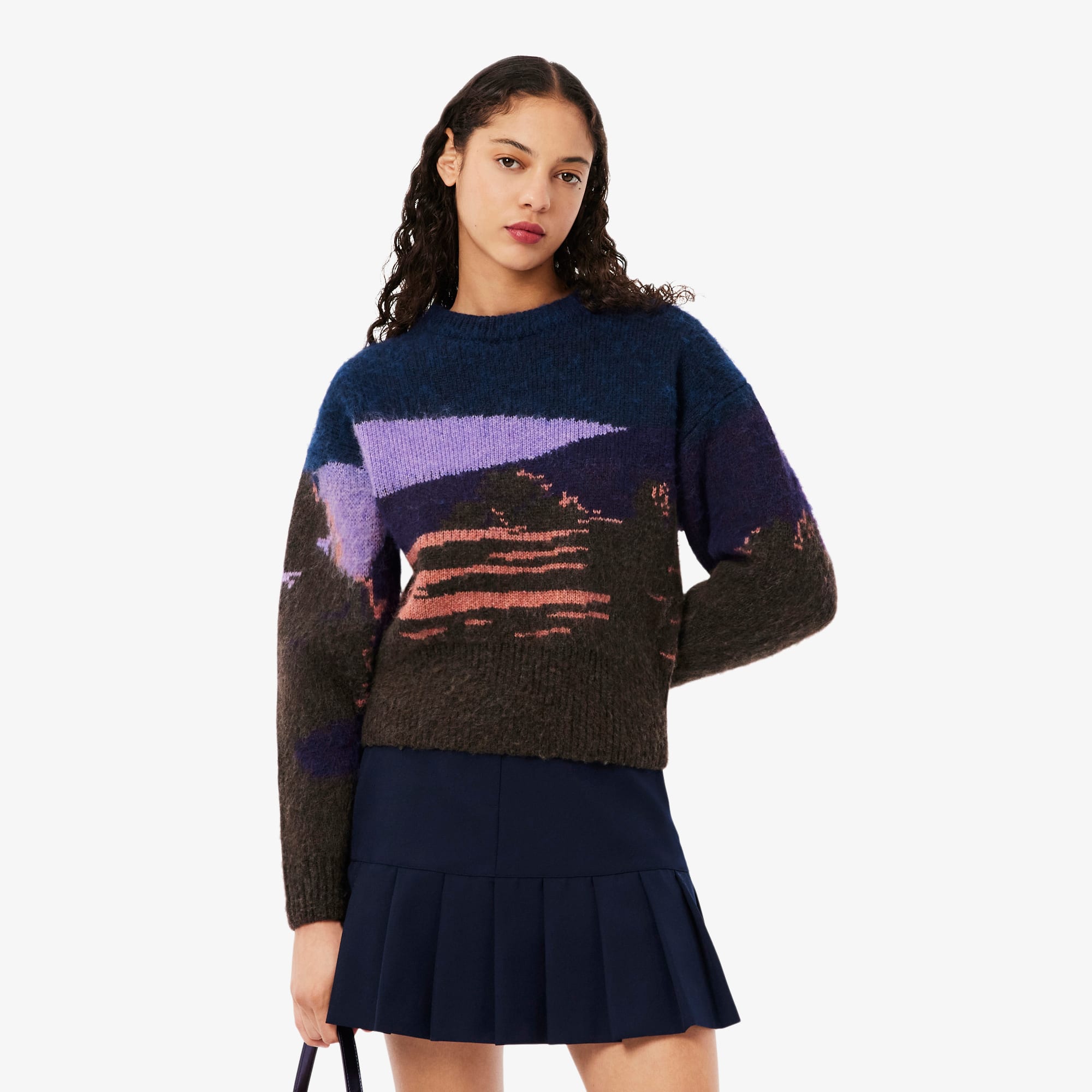 Women's Landscape Wool Sweater - Blue / Brown / Purple / Light Pink