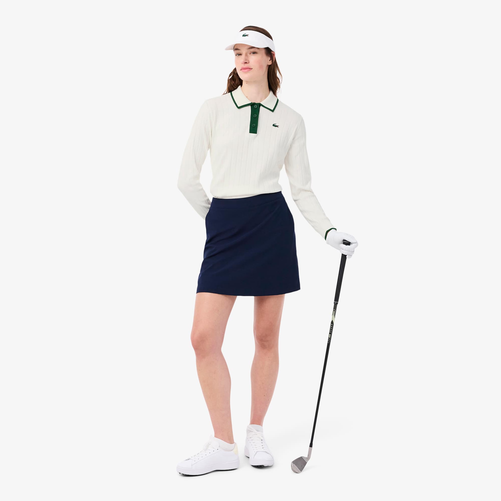Women's Polo Collar Stretch Golf Sweater - White / Green