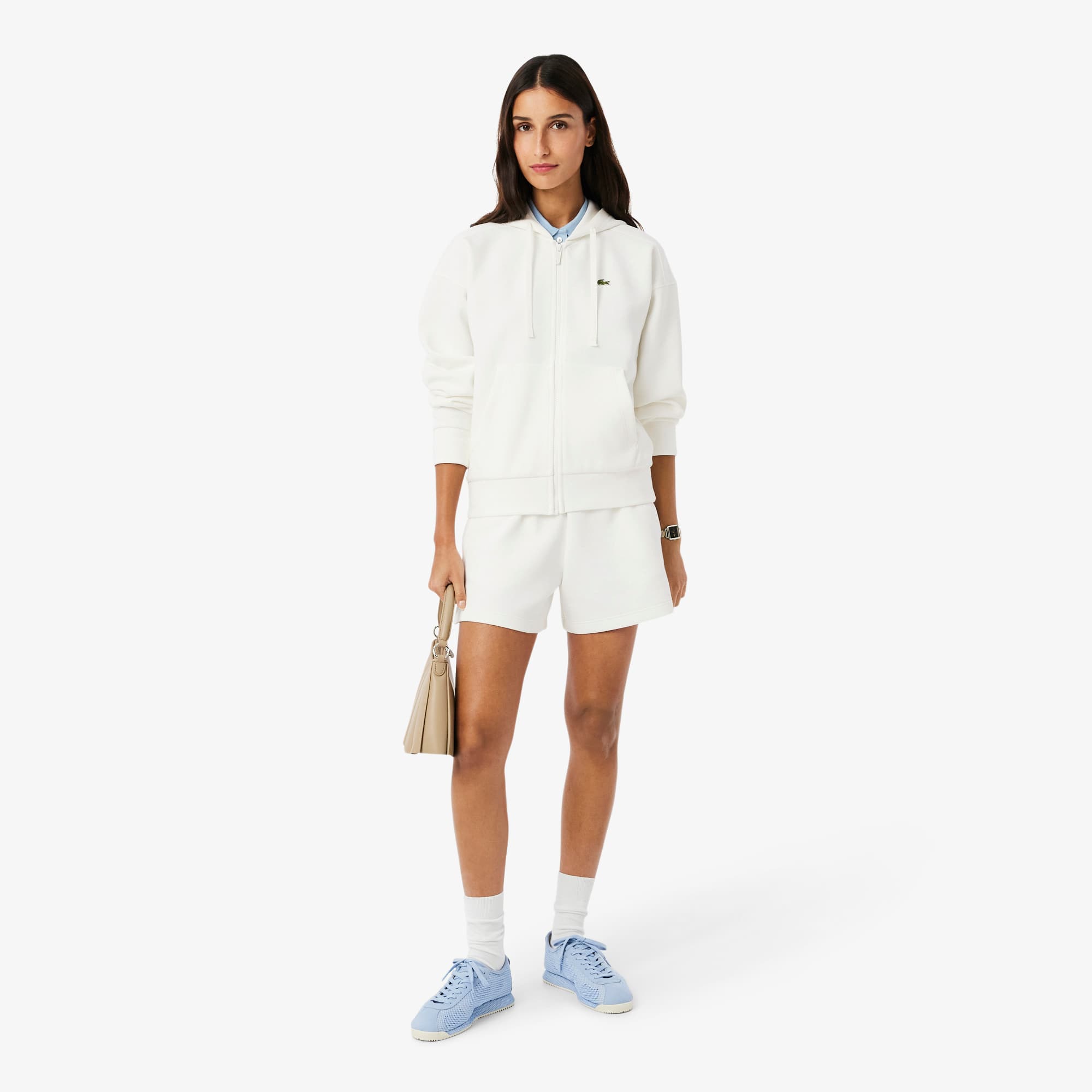 Women's Zip-Up Piqué Hoodie - White