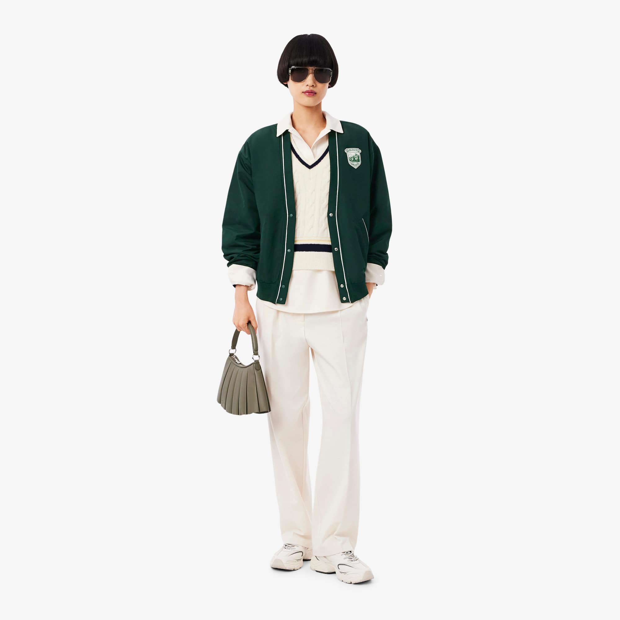 Women's Oversized Padded Nylon Cardigan - Forest green