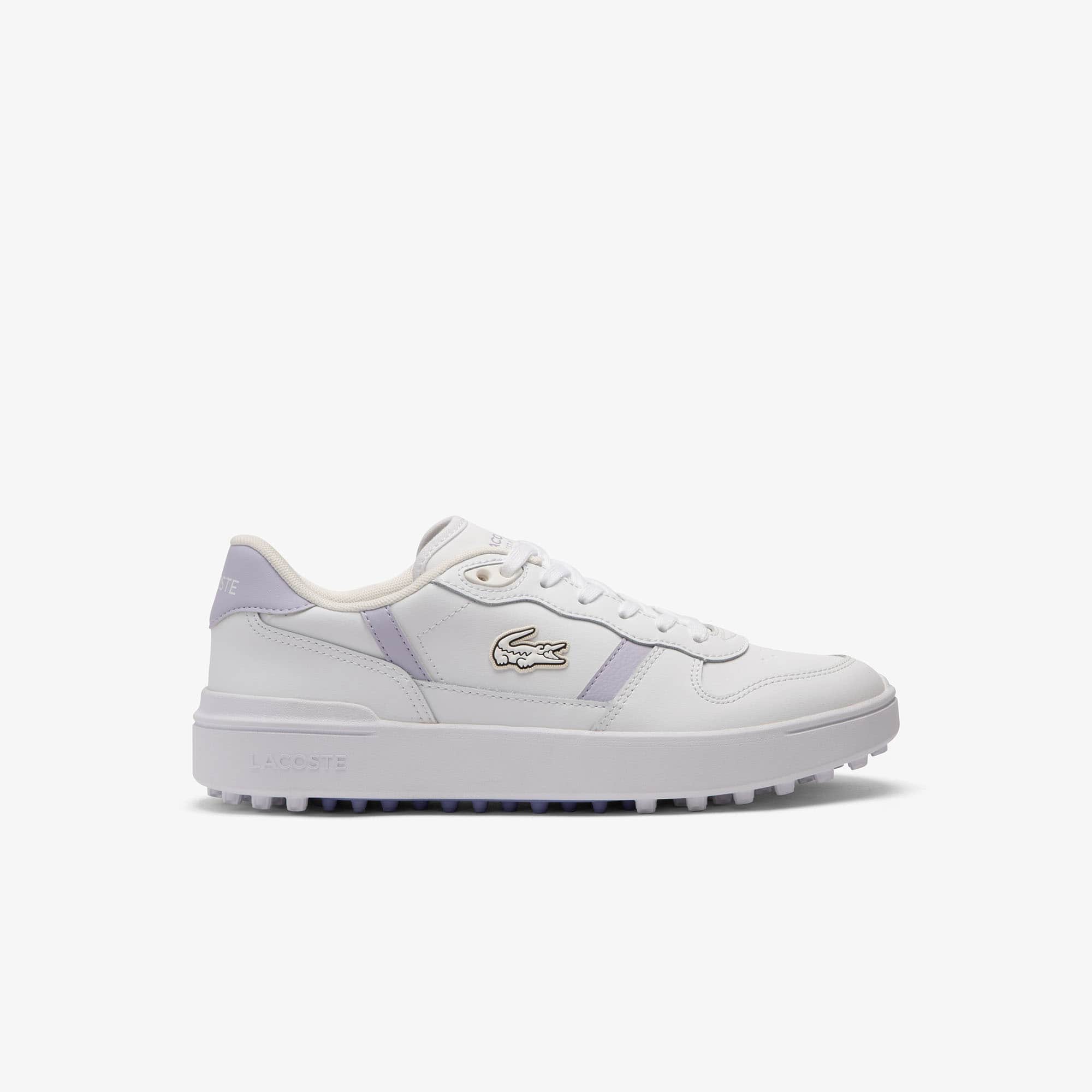 Women's T-Clip Golf Leather Golf Shoes - WHT/LT PURP