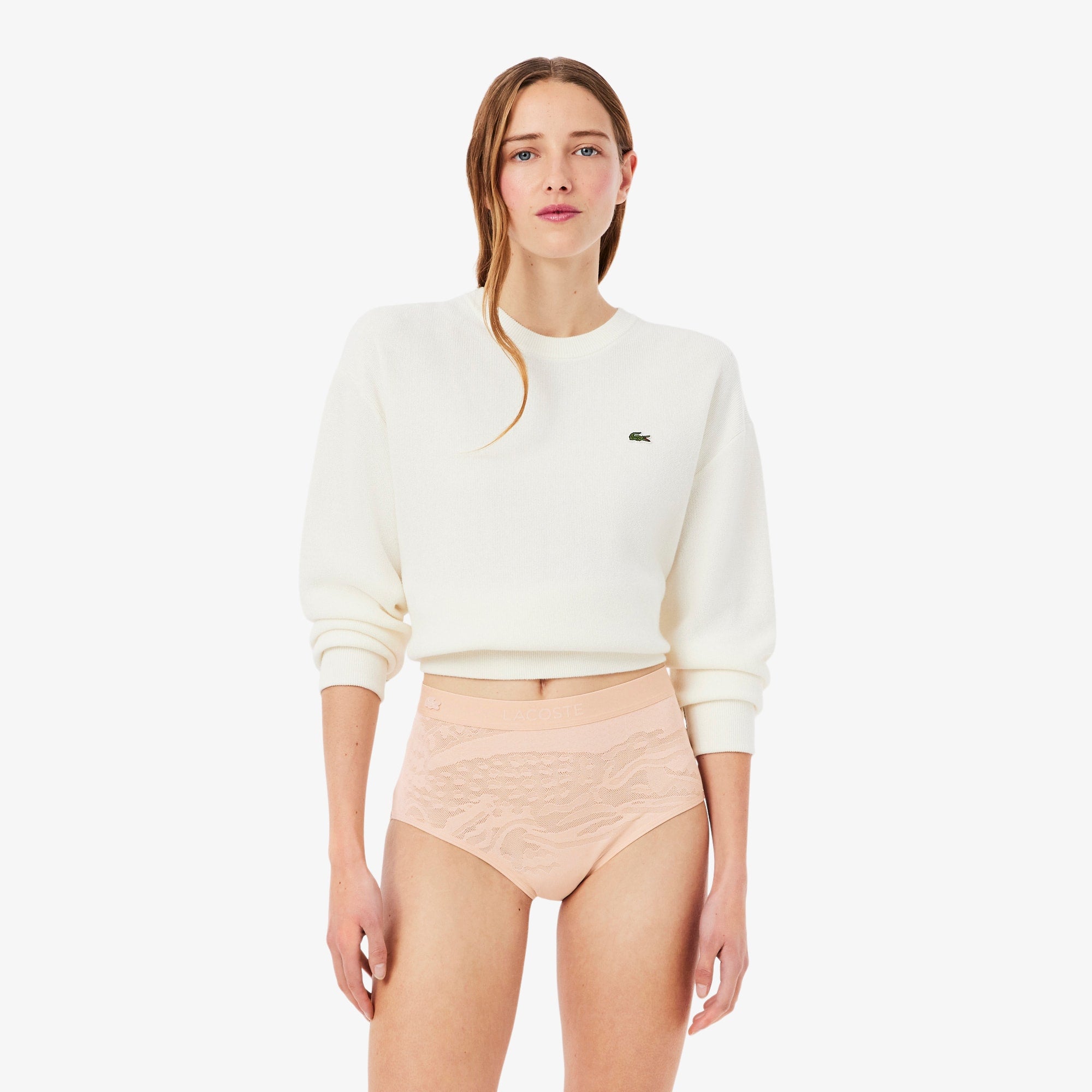 High Waist Mesh Briefs - Beige