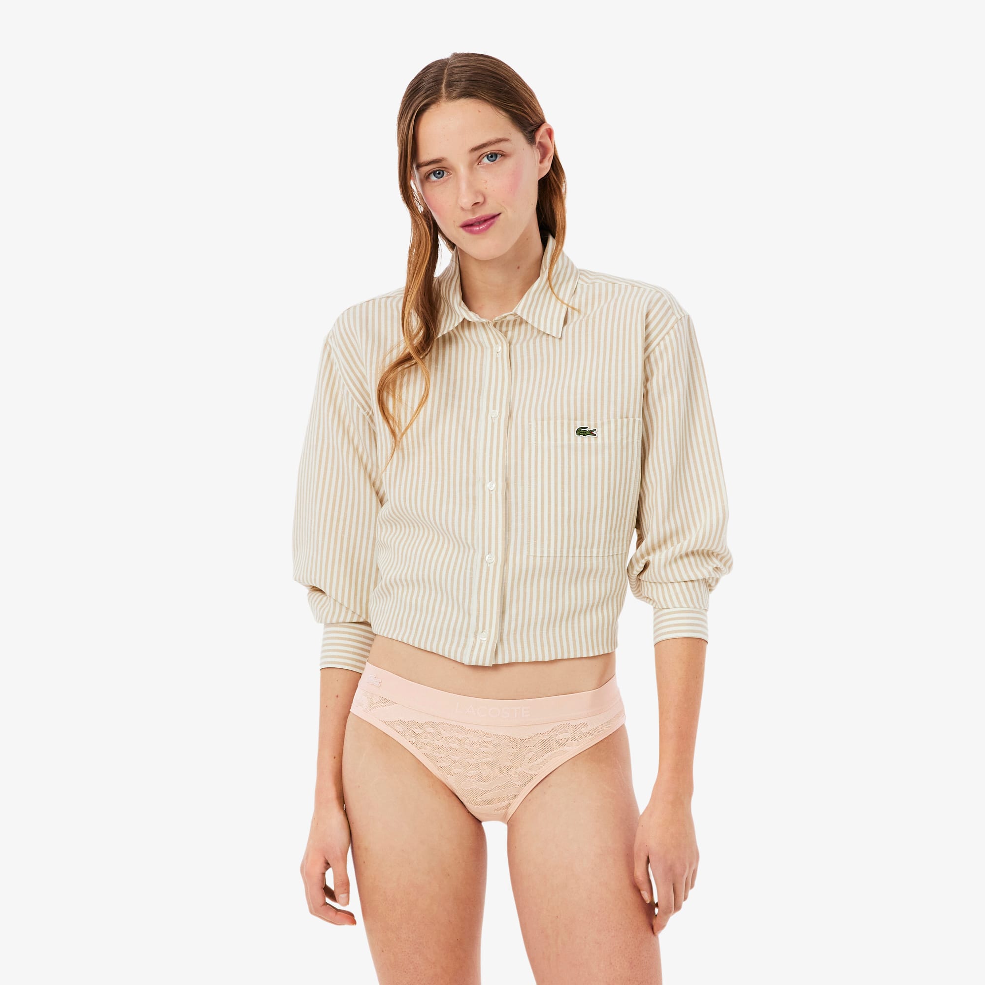 Branded Waist Mesh Briefs - Beige