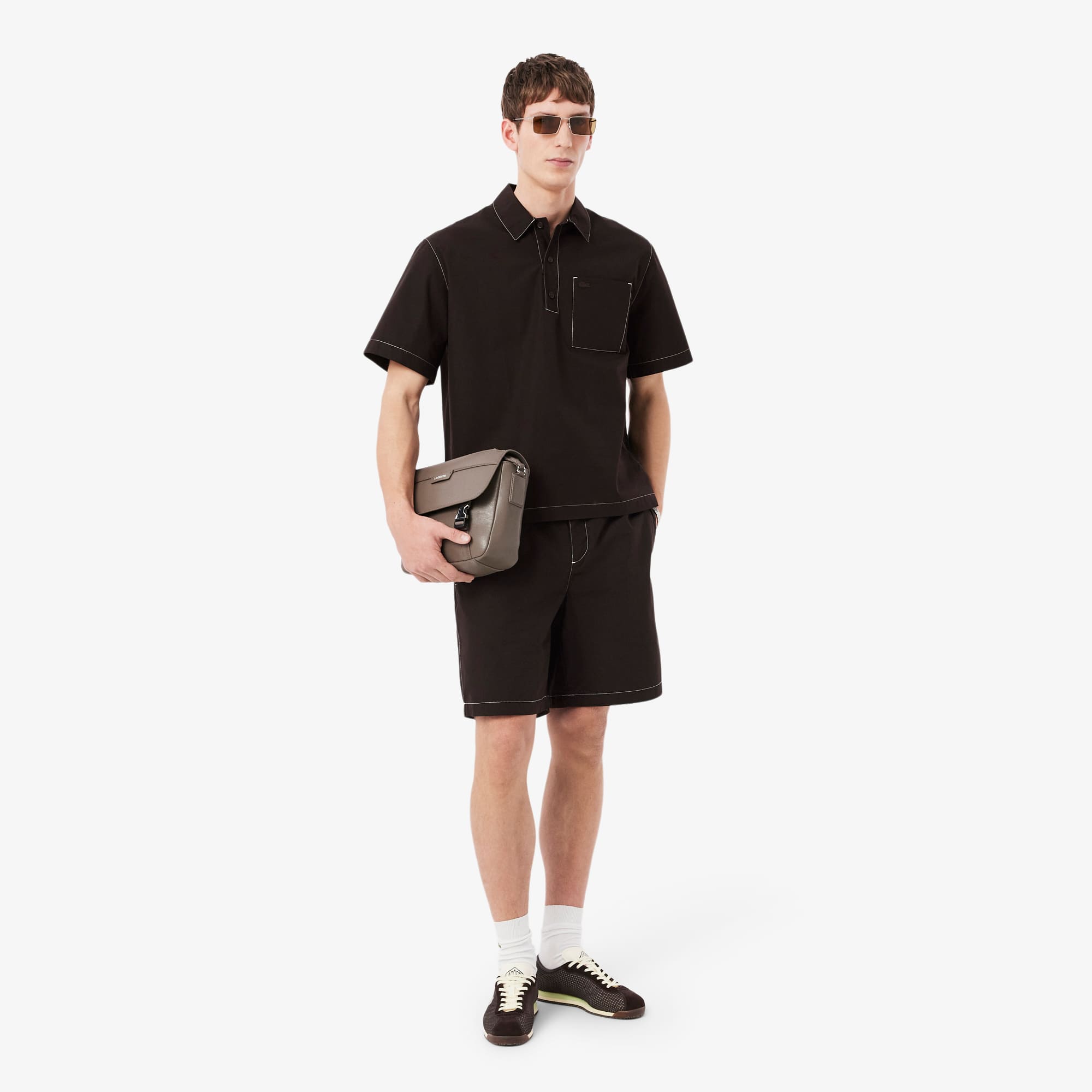Relaxed Fit Short Sleeved Poplin Shirt - Brown